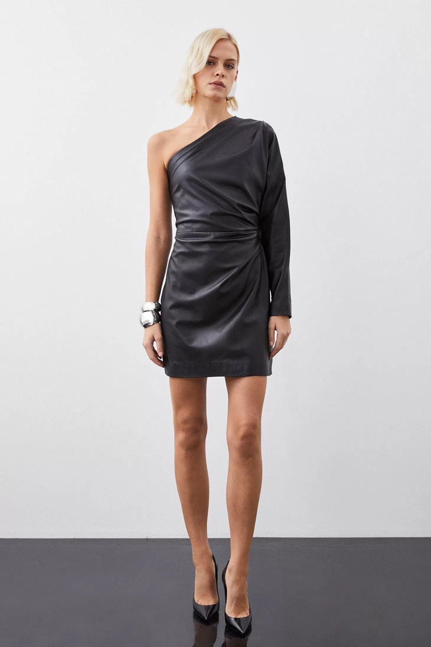 Karen Millen Leather One Shoulder Mini Dress