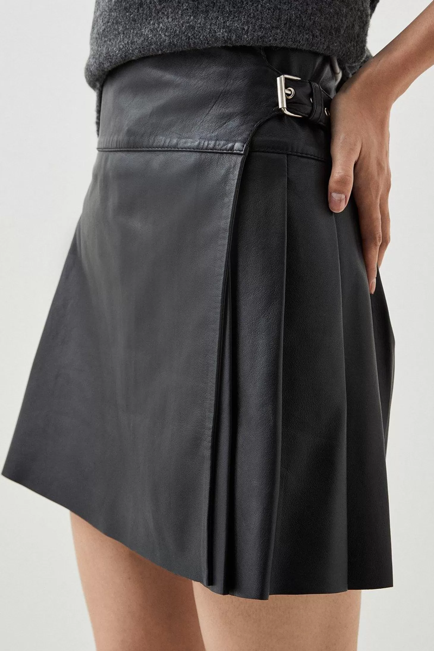 Karen Millen Leather Pleated Kilt Mini Skirt