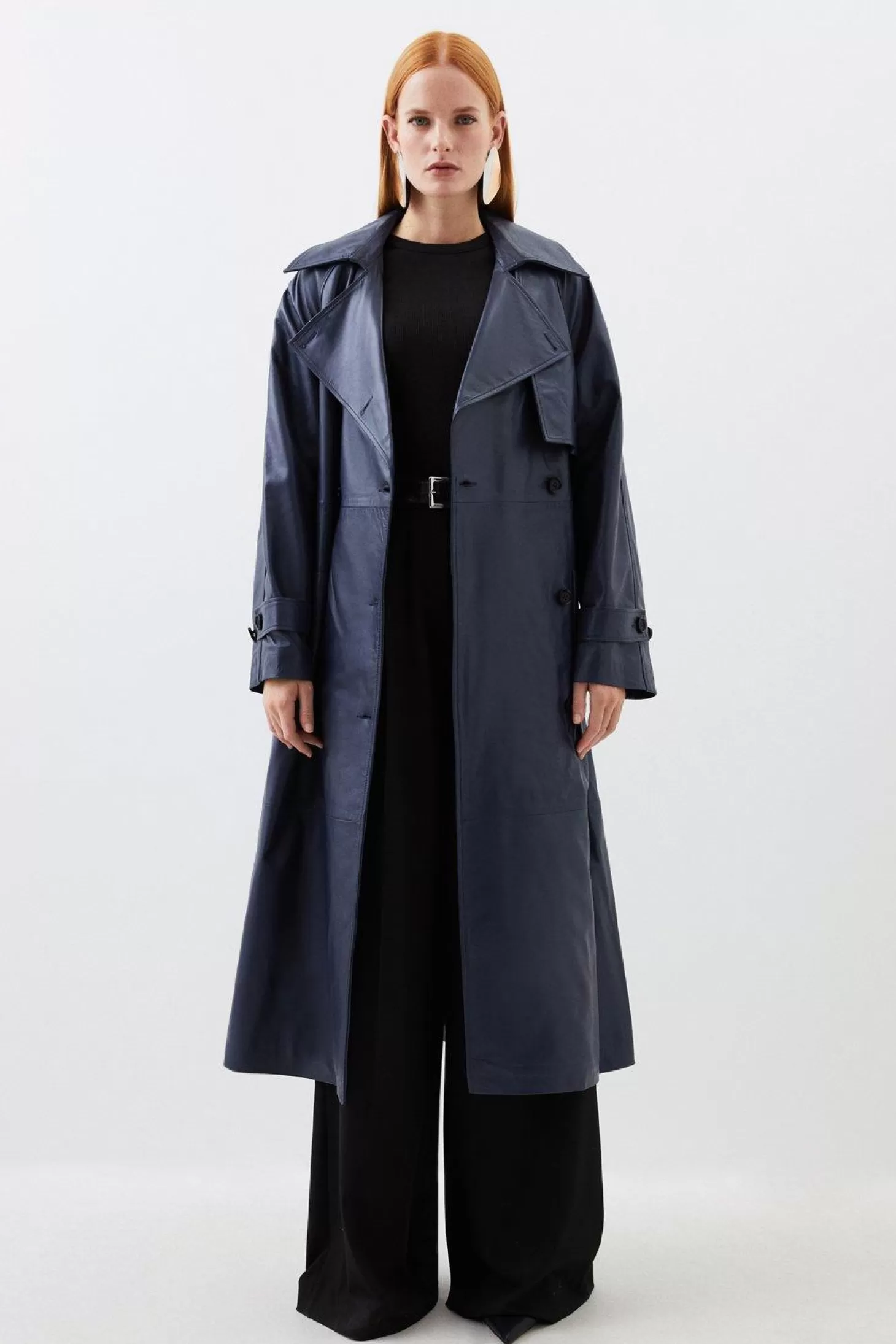 Karen Millen Leather Pocket Detail Belted Trench Coat