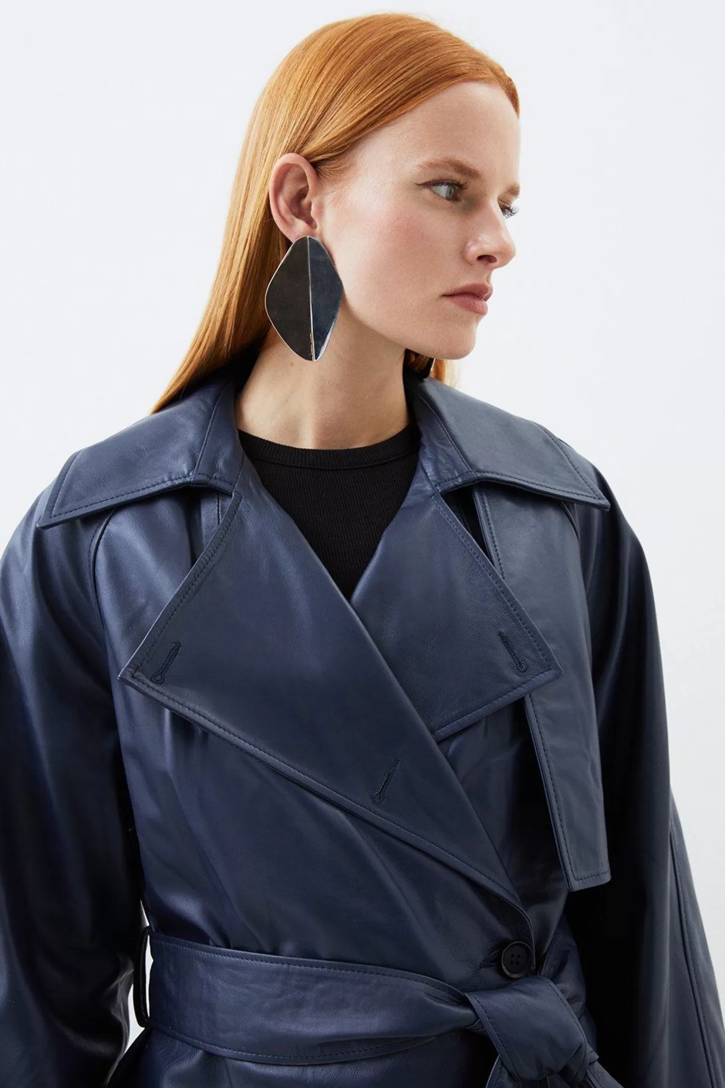 Karen Millen Leather Pocket Detail Belted Trench Coat