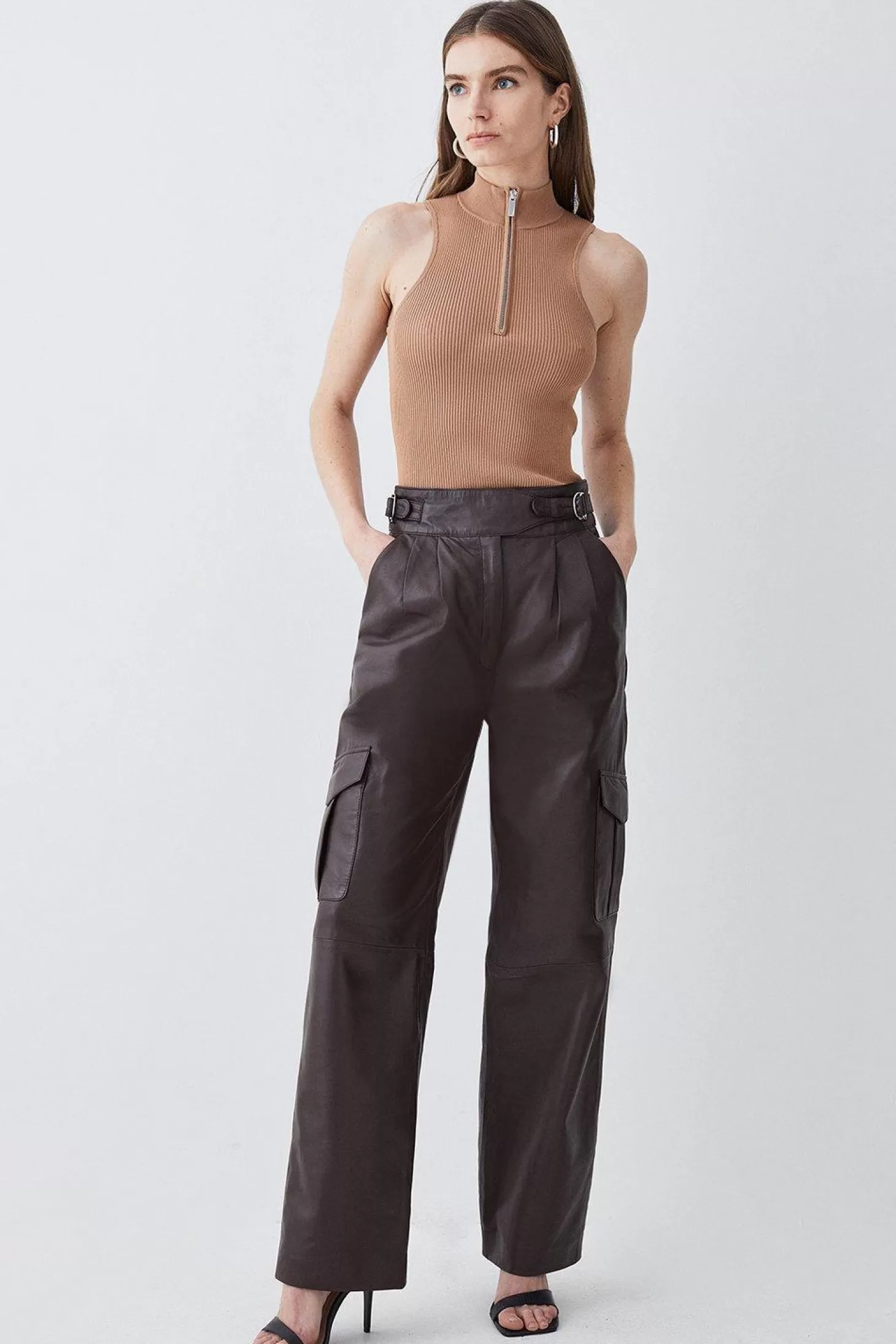 Karen Millen Leather Pocket Detail Cargo Pants