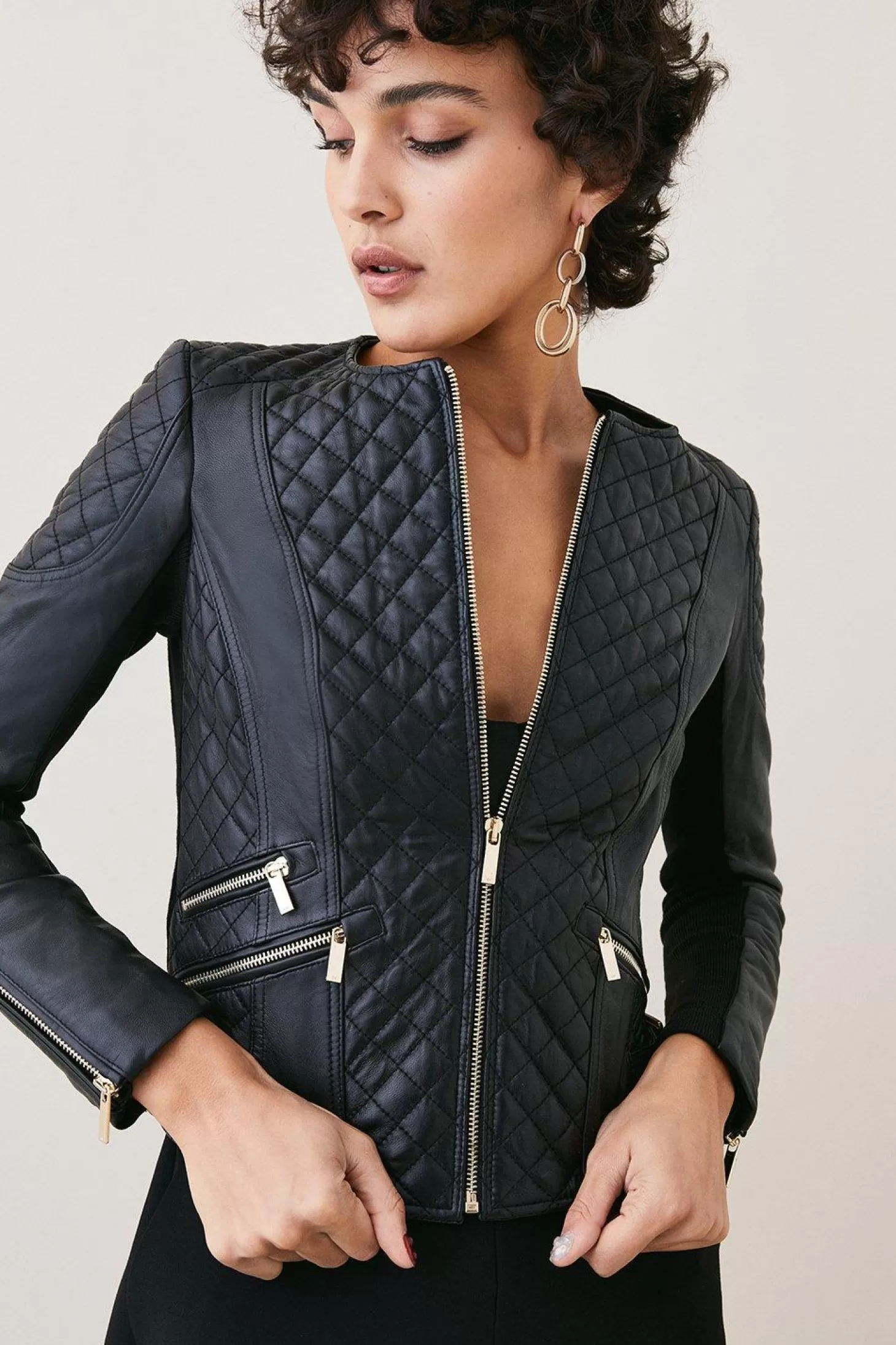 Karen Millen Leather Quilted Moto Jacket