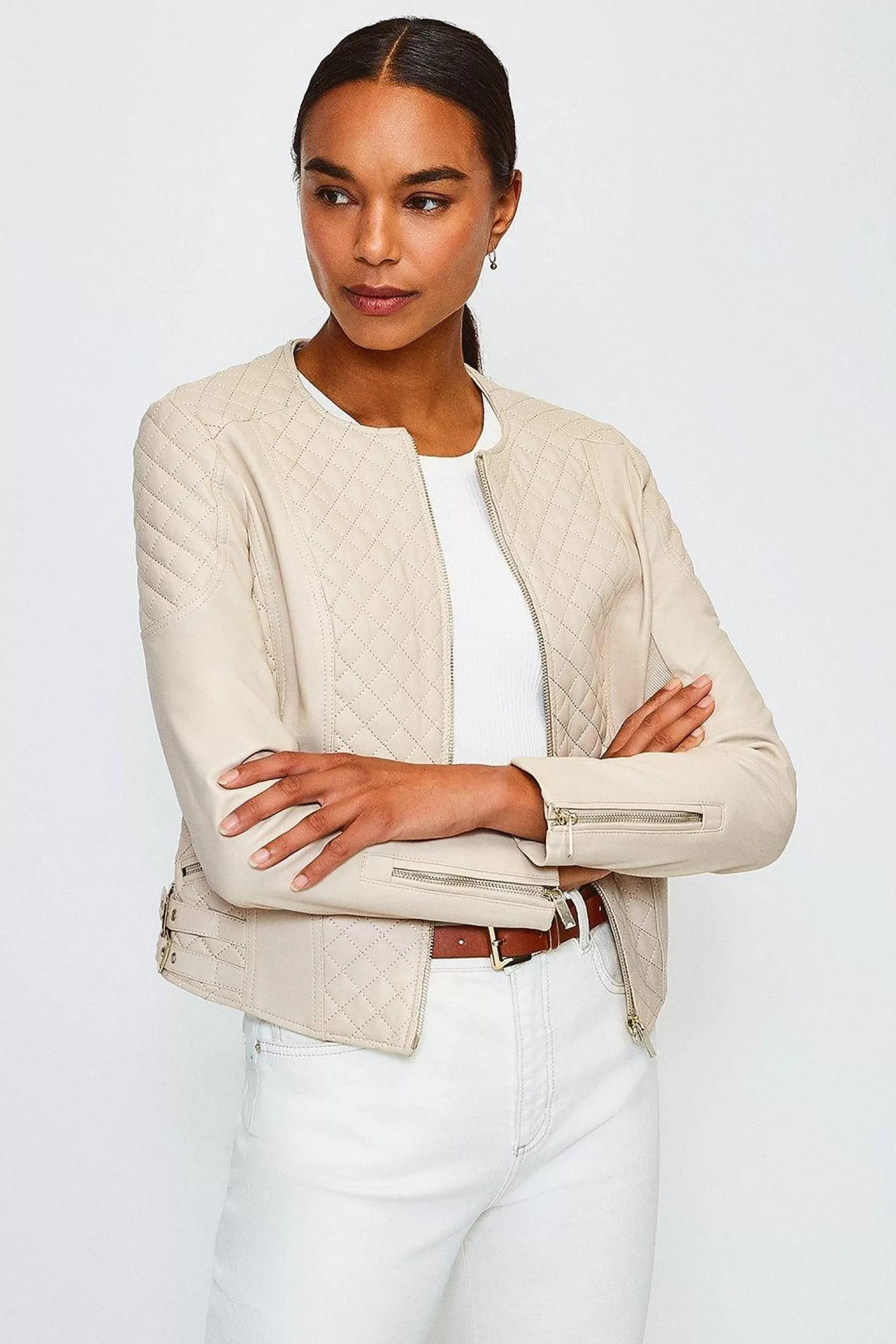 Karen Millen Leather Quilted Moto Jacket