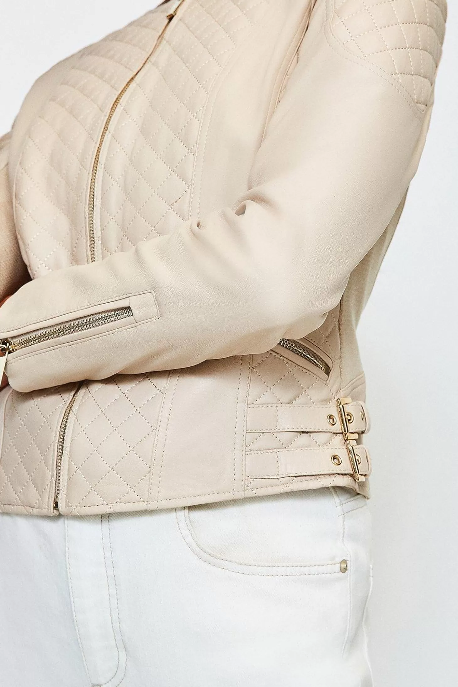 Karen Millen Leather Quilted Moto Jacket