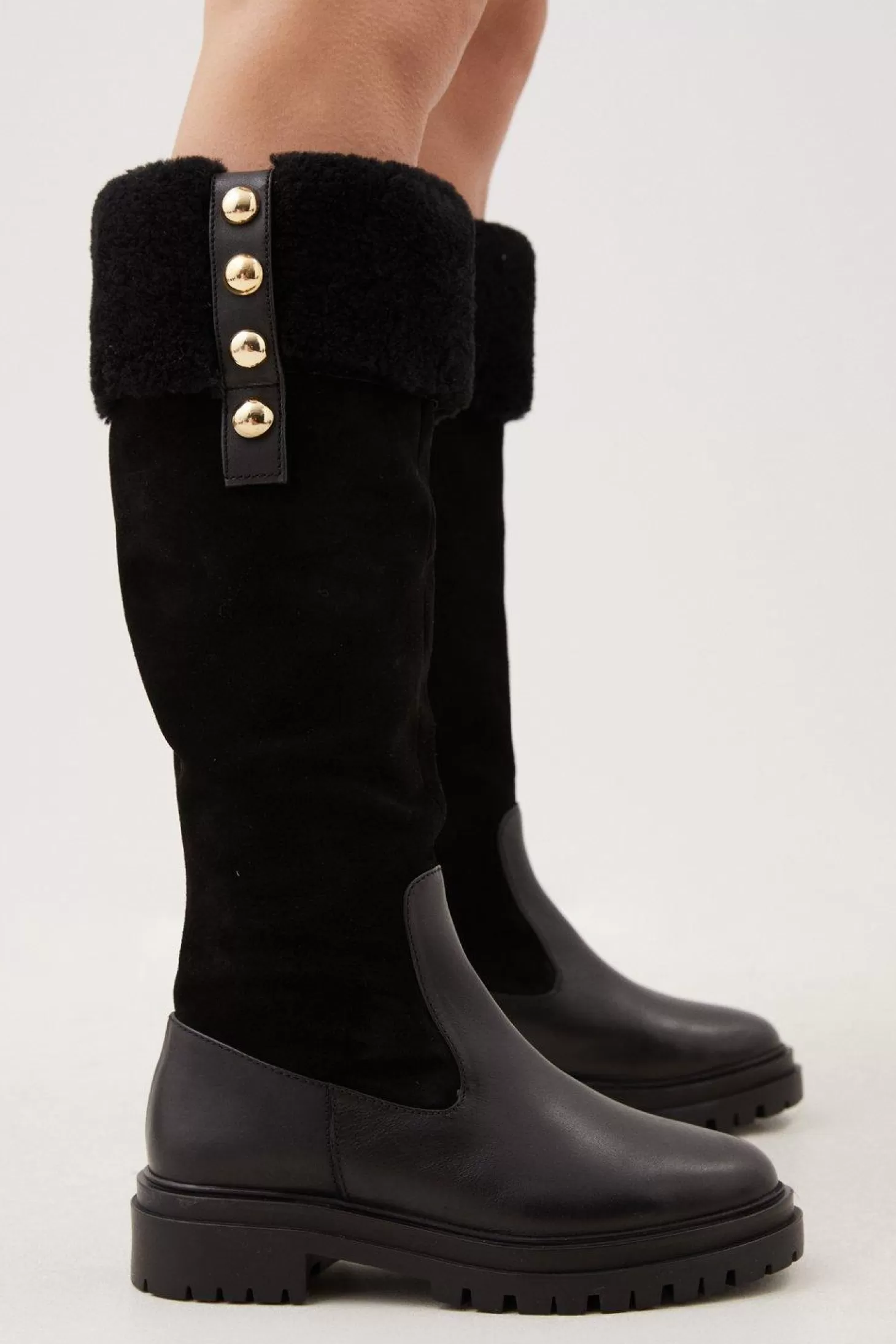 Karen Millen Leather Shearing Knee High Boot