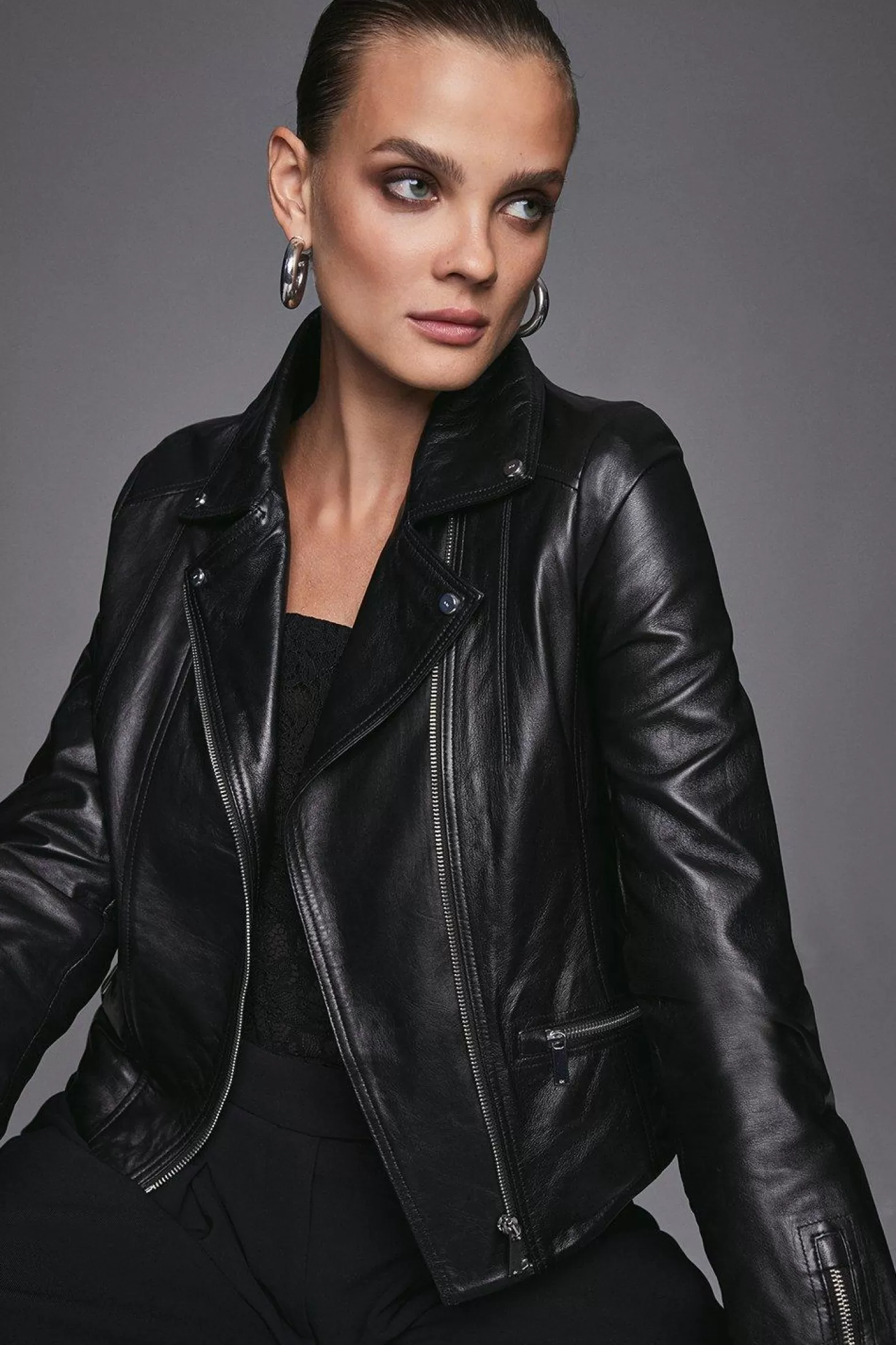 Karen Millen Leather Signature Moto Jacket