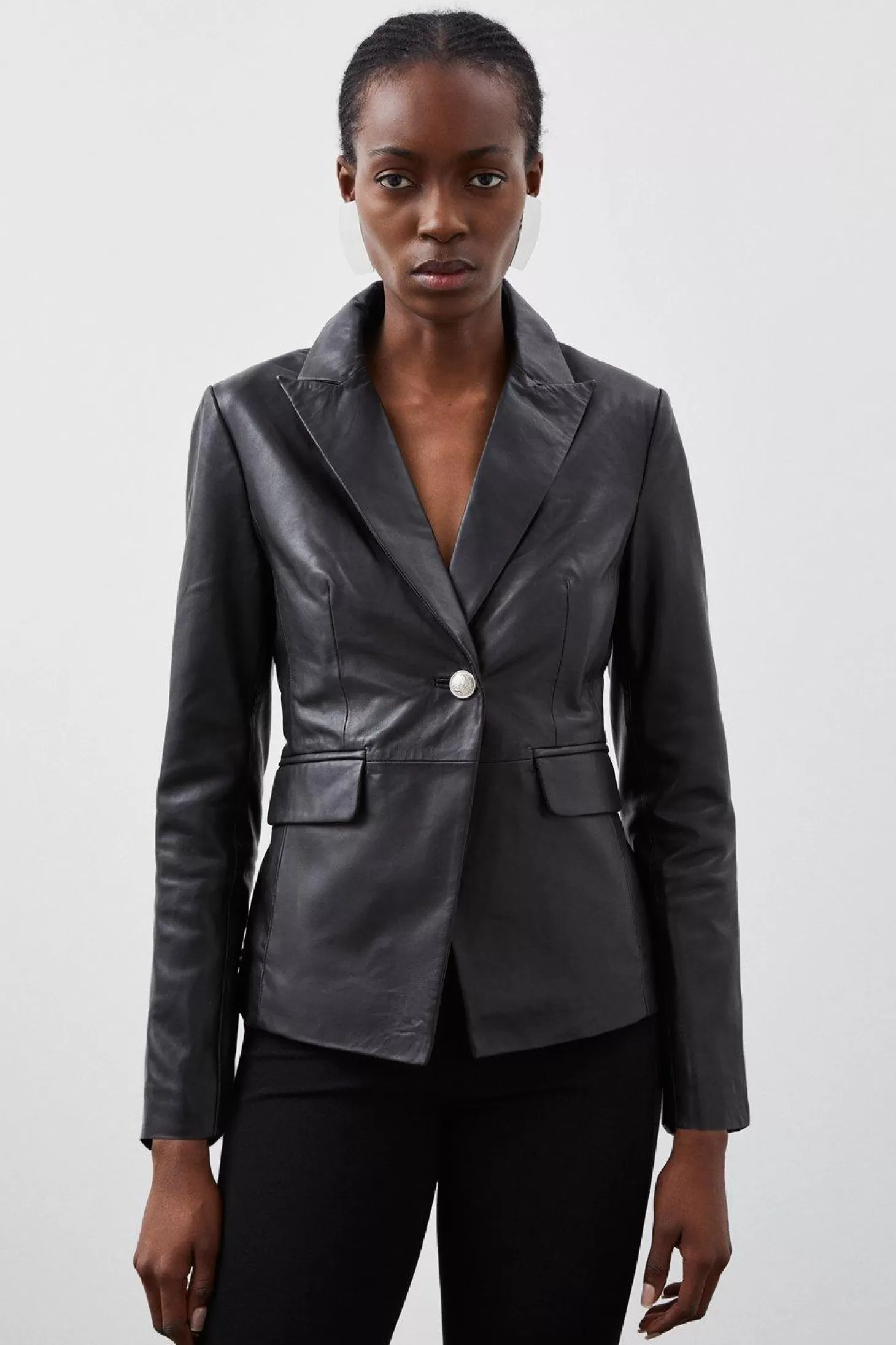 Karen Millen Leather Single Breasted Blazer