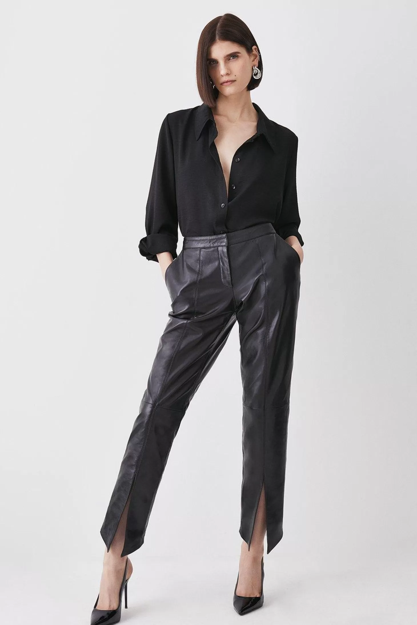 Karen Millen Leather Split Front Pants