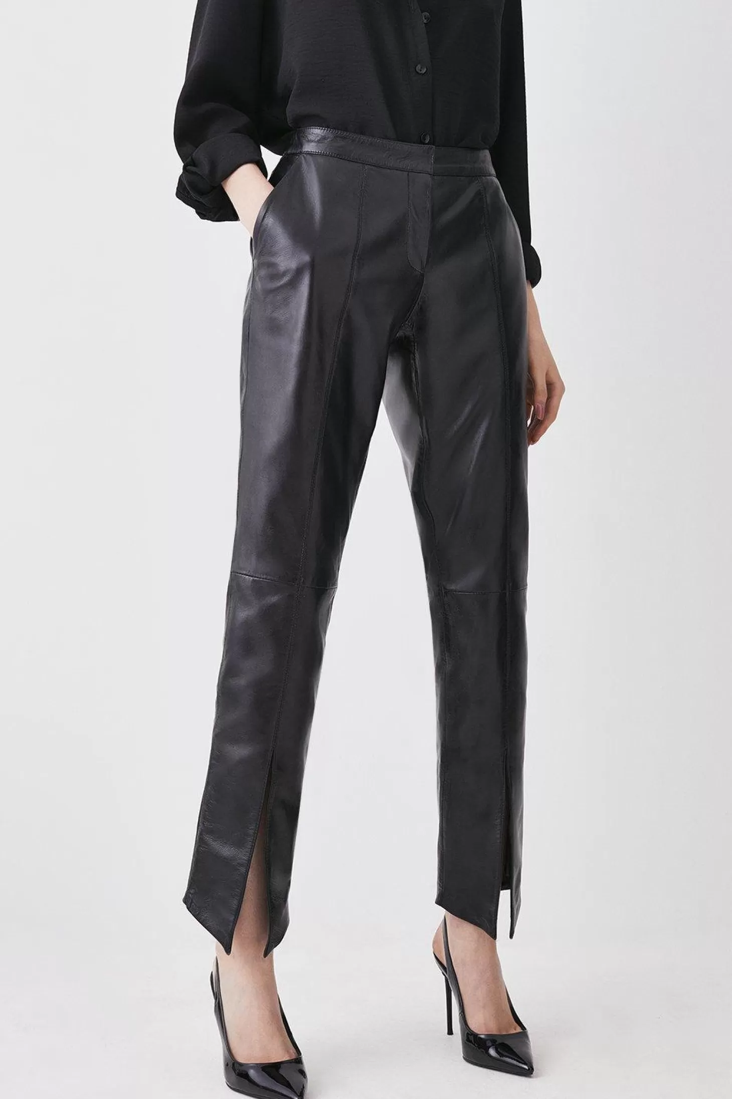 Karen Millen Leather Split Front Pants