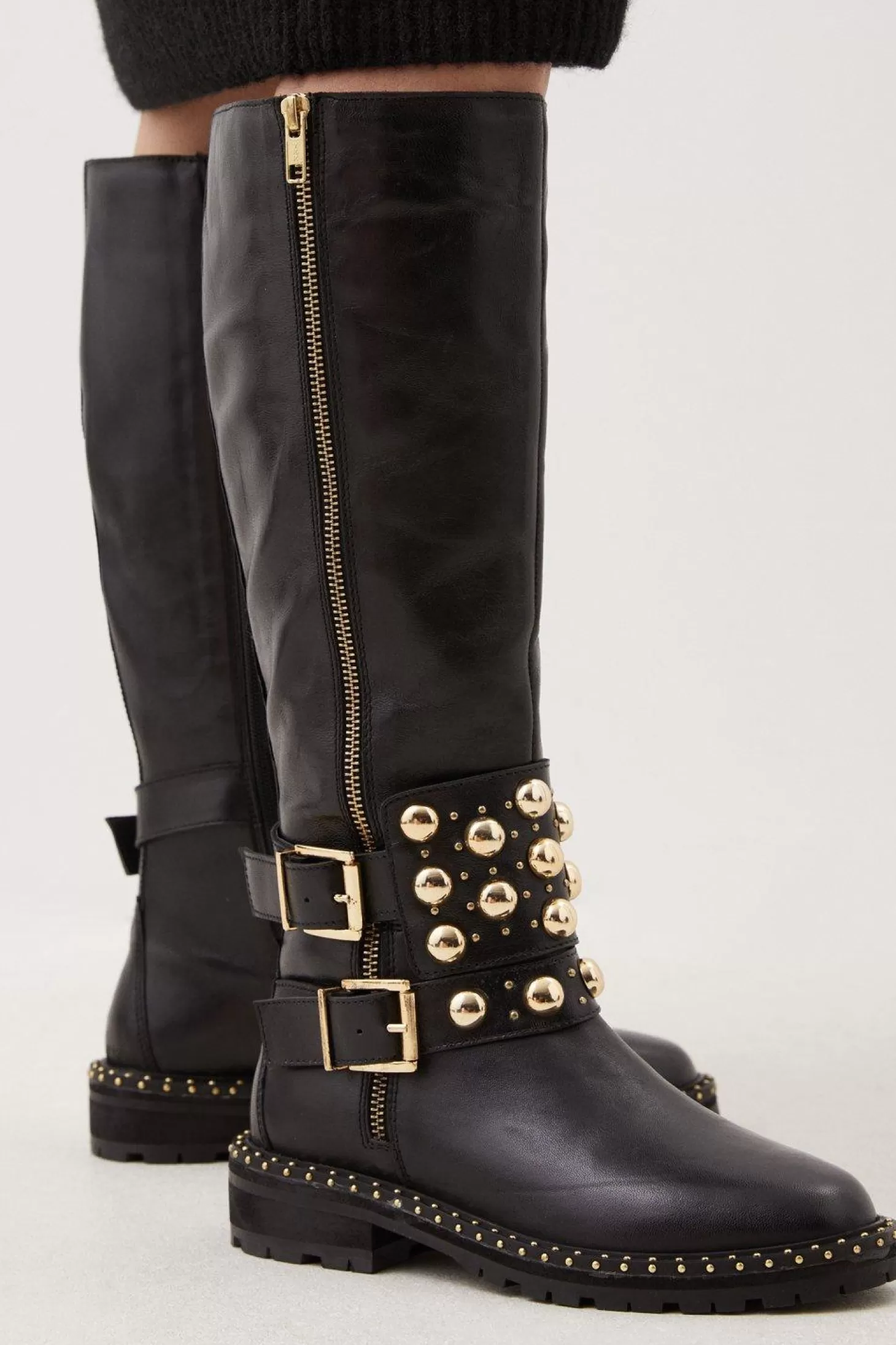 Karen Millen Leather Studded Statement Knee High Boot