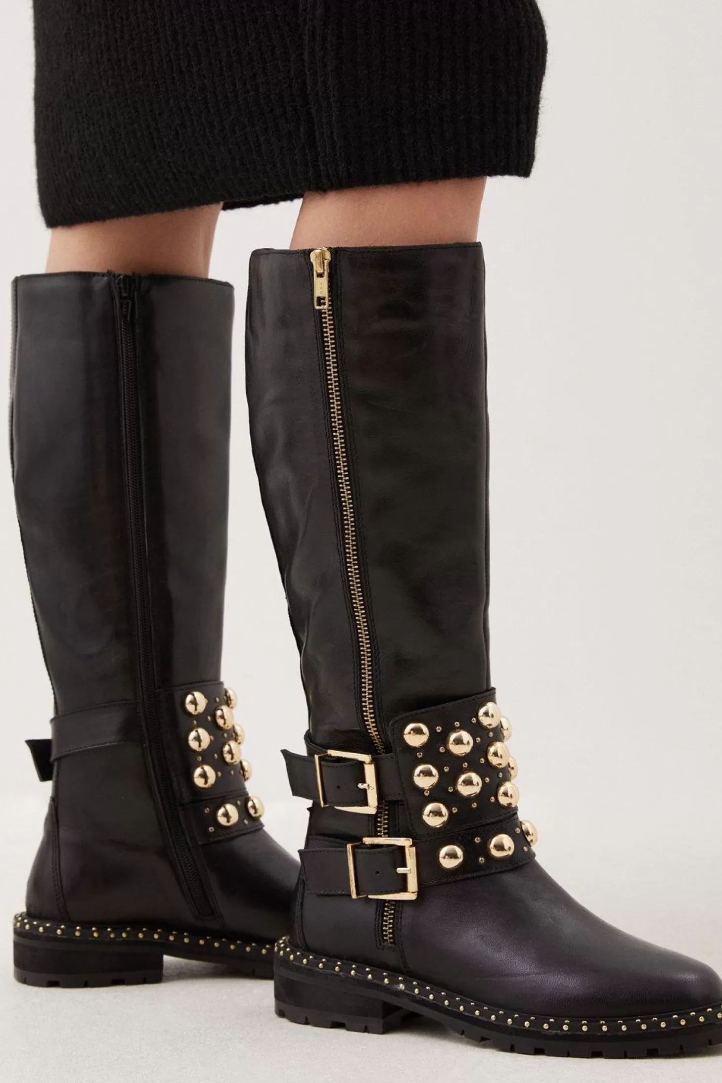 Karen Millen Leather Studded Statement Knee High Boot