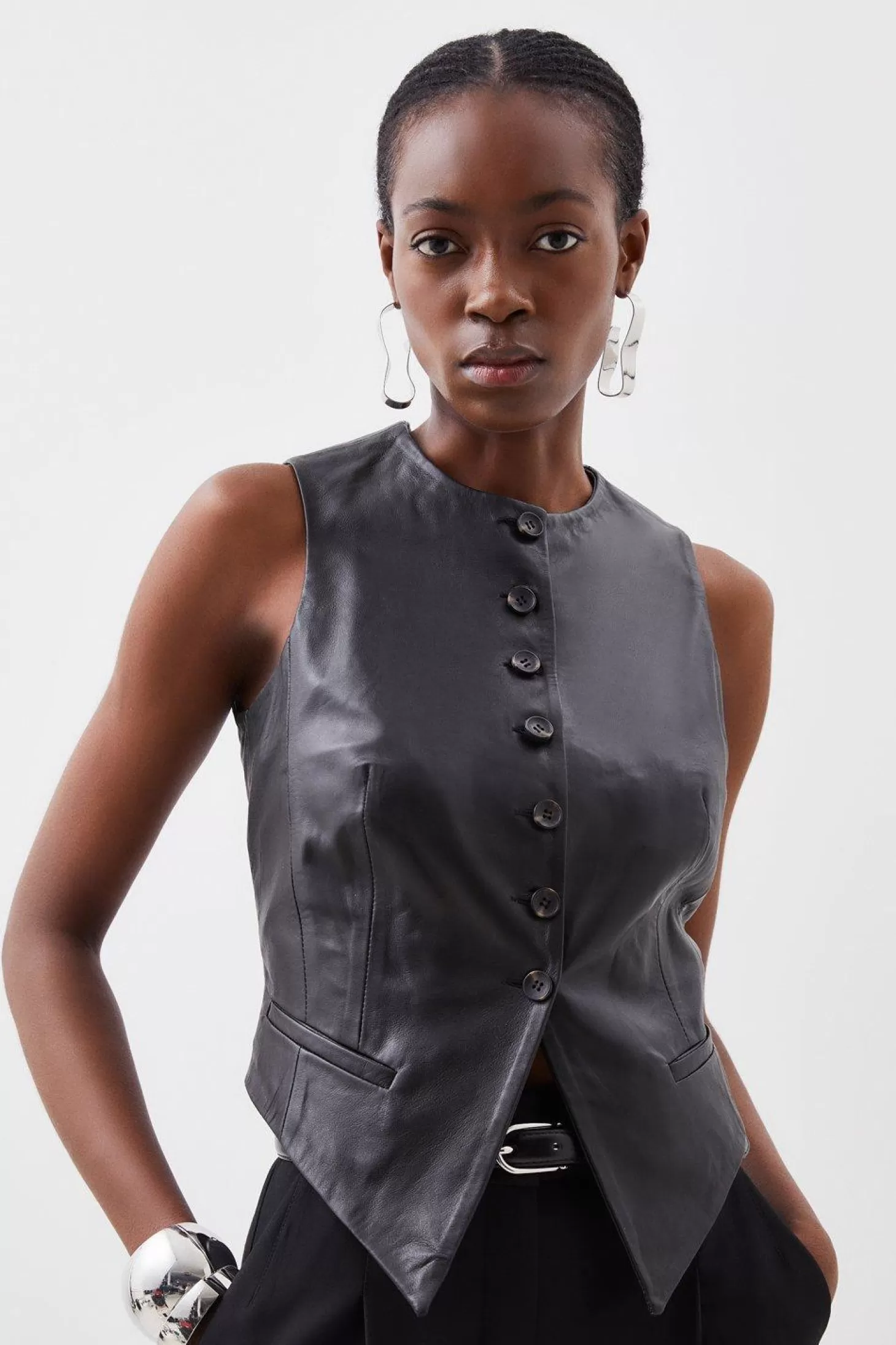 Karen Millen Leather Tailored Button Vest