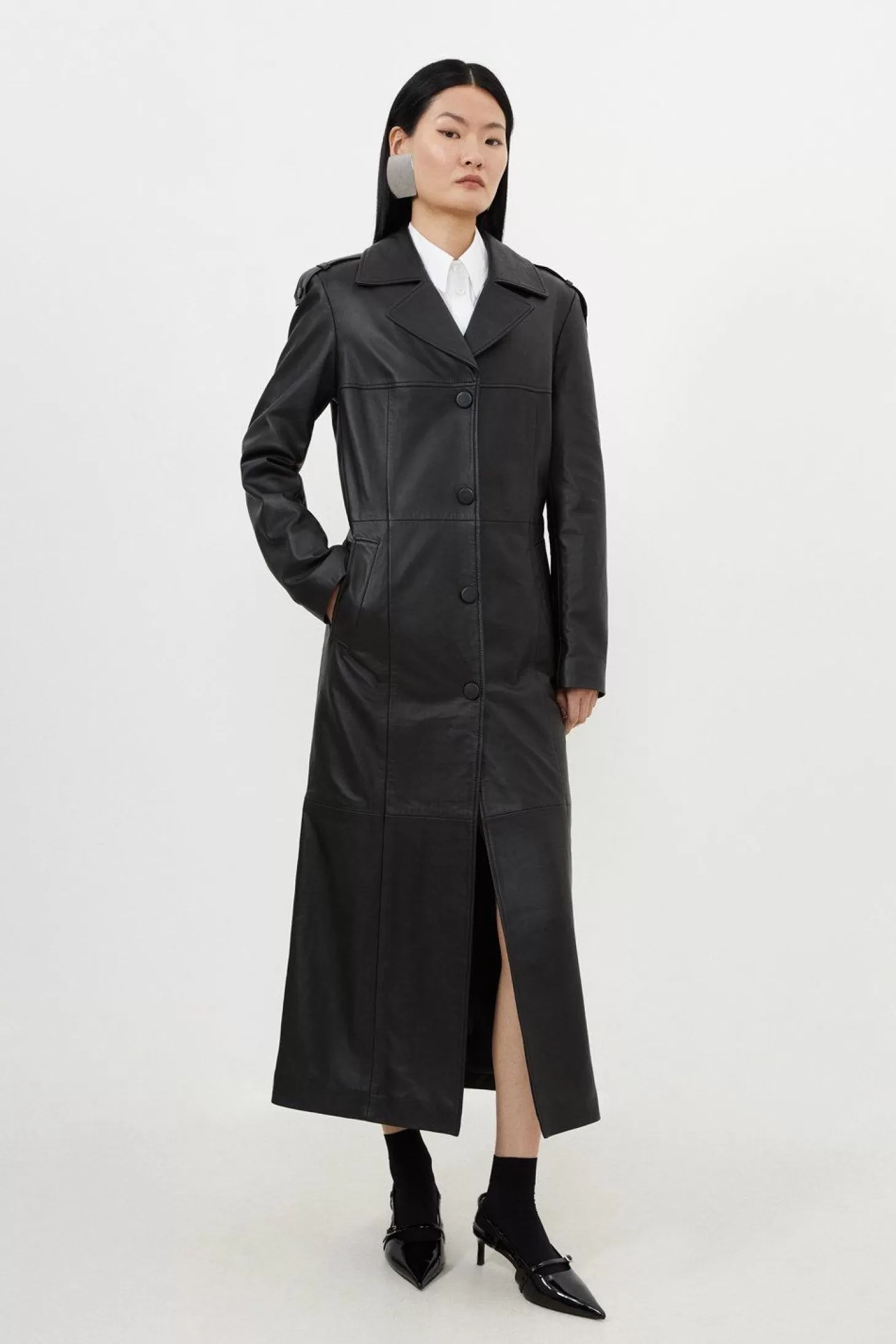 Karen Millen Leather Tailored Midaxi Trench Coat