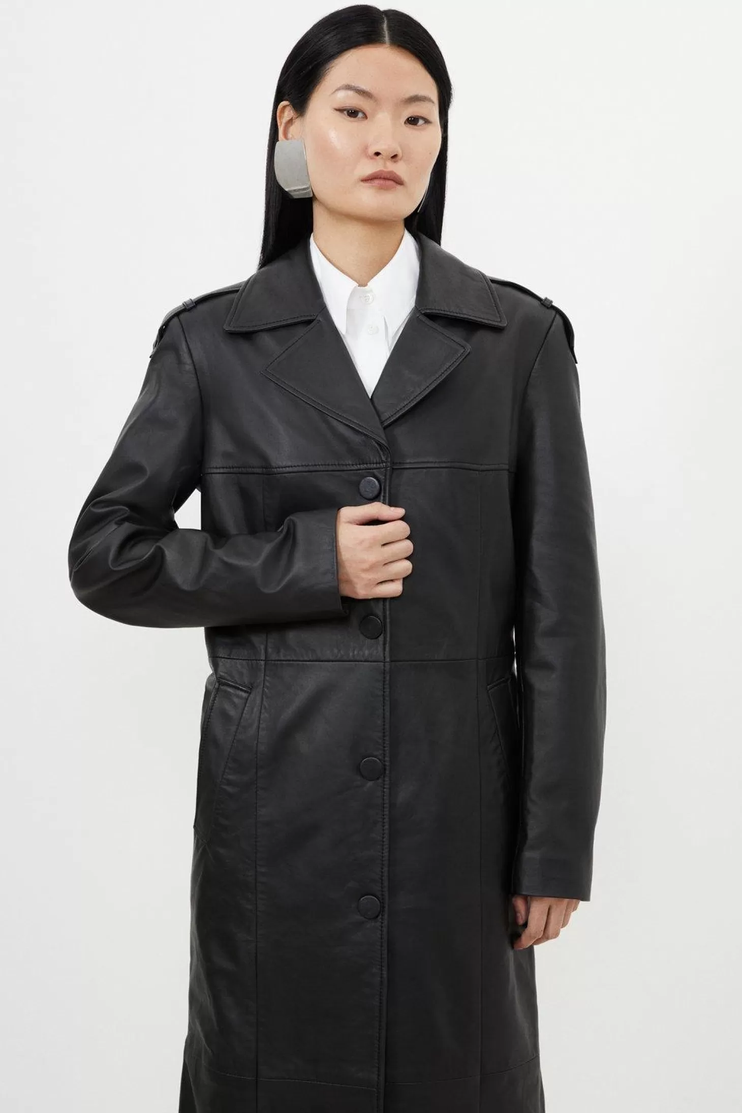 Karen Millen Leather Tailored Midaxi Trench Coat