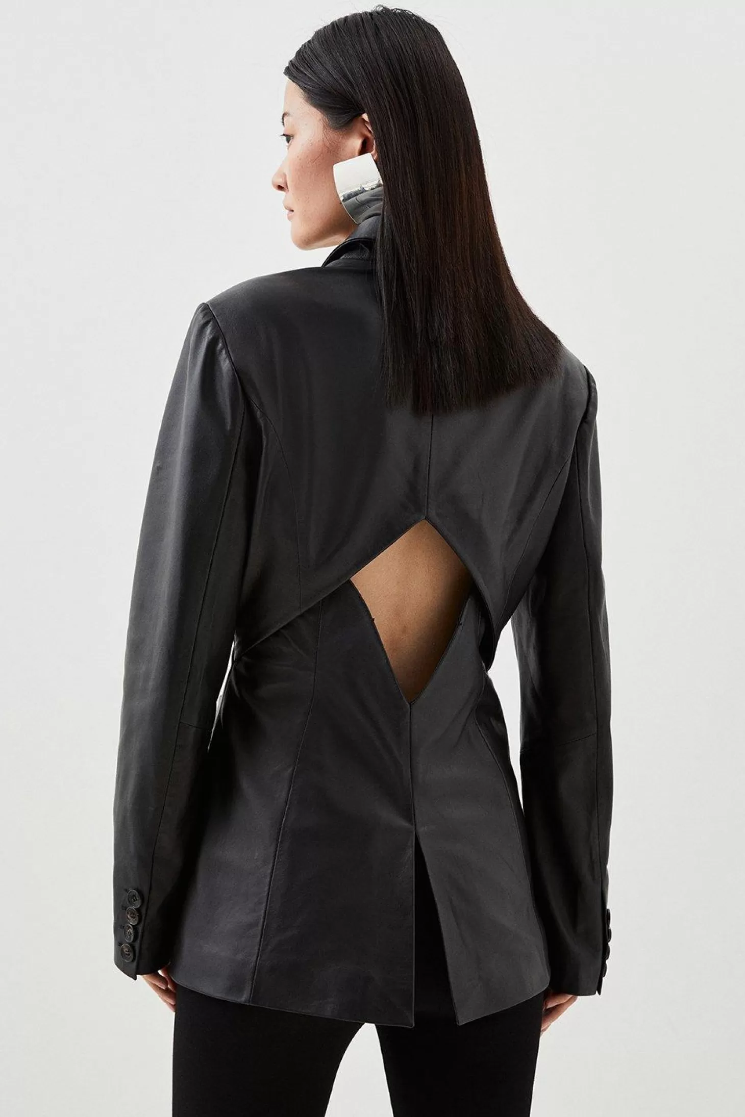 Karen Millen Leather Tailored Open Back Blazer