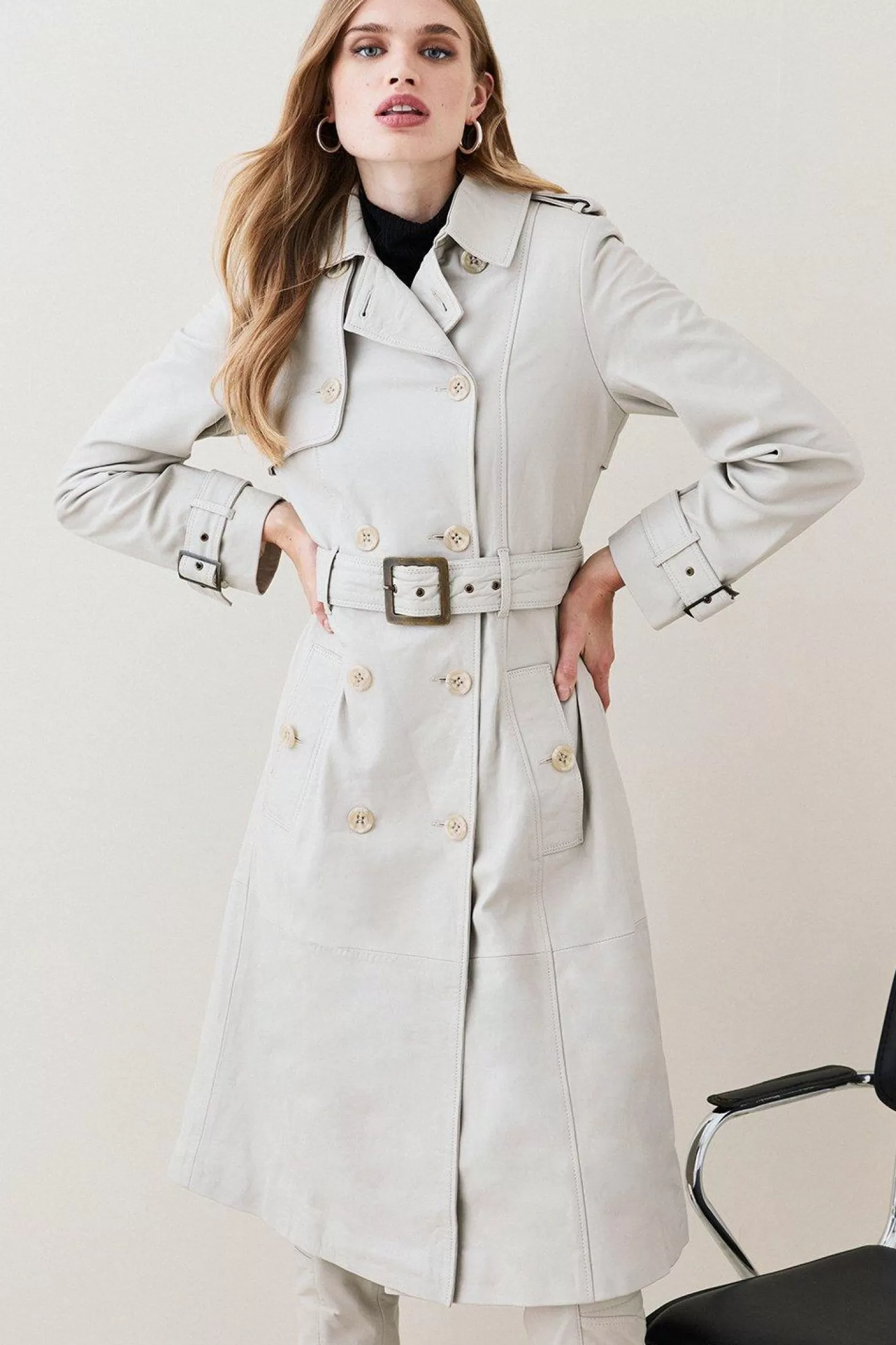 Karen Millen Leather Trench Belted Mac Coat