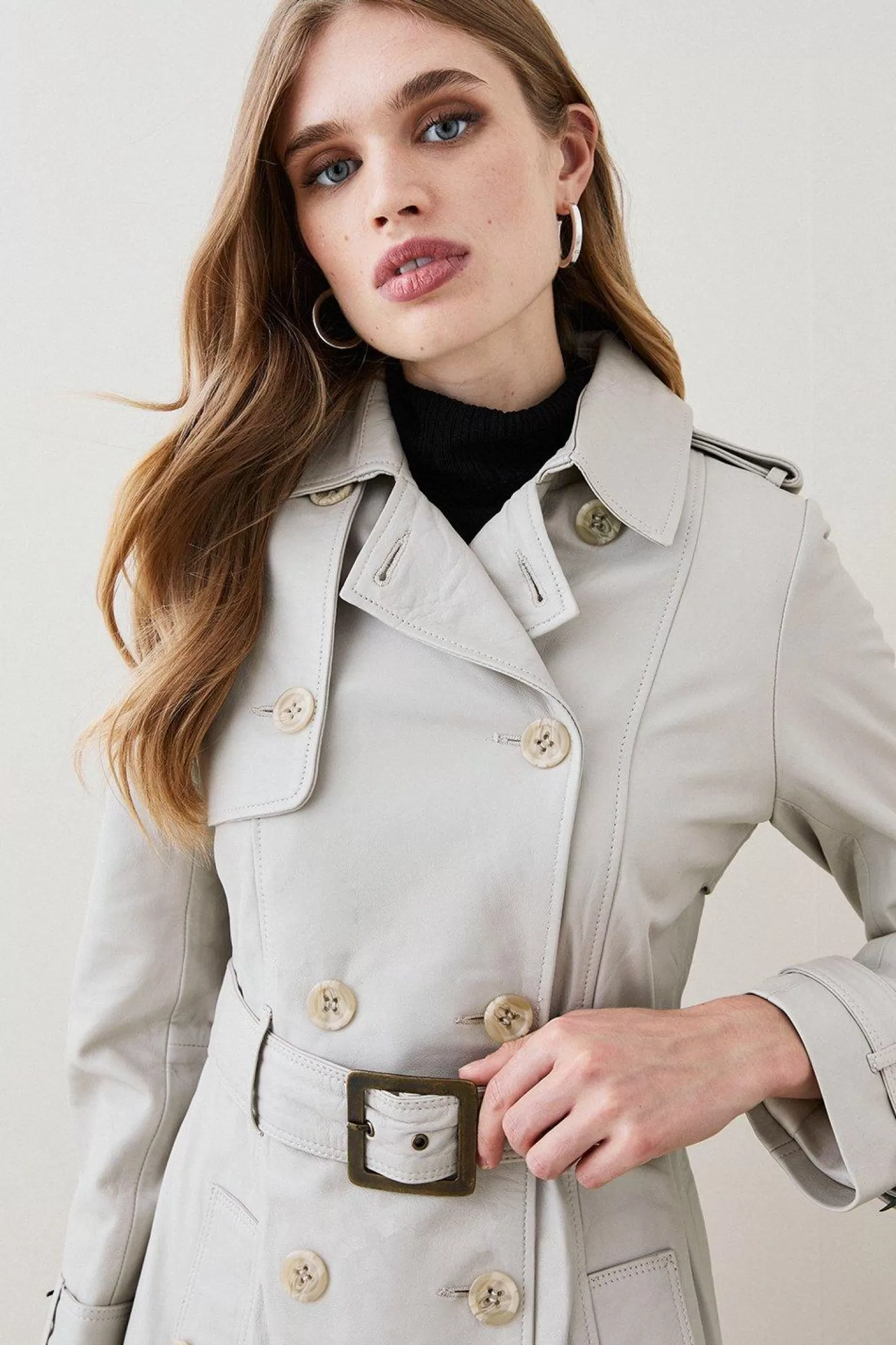 Karen Millen Leather Trench Belted Mac Coat