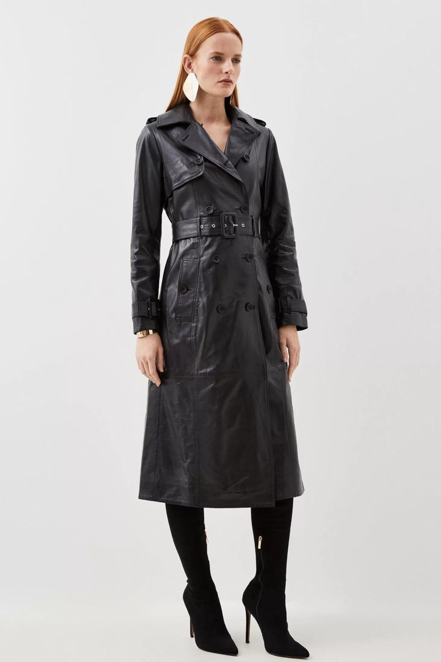 Karen Millen Leather Trench Belted Mac Midi Coat