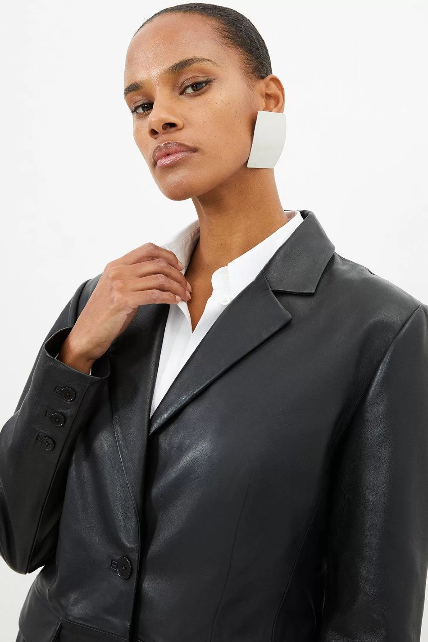 Karen Millen Leather Wrap Back Detail Single Breasted Blazer