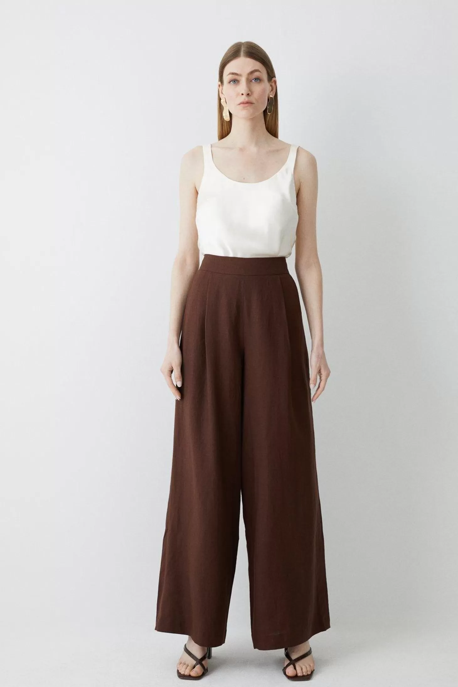 Karen Millen Linen Tailored Wide Leg Pants