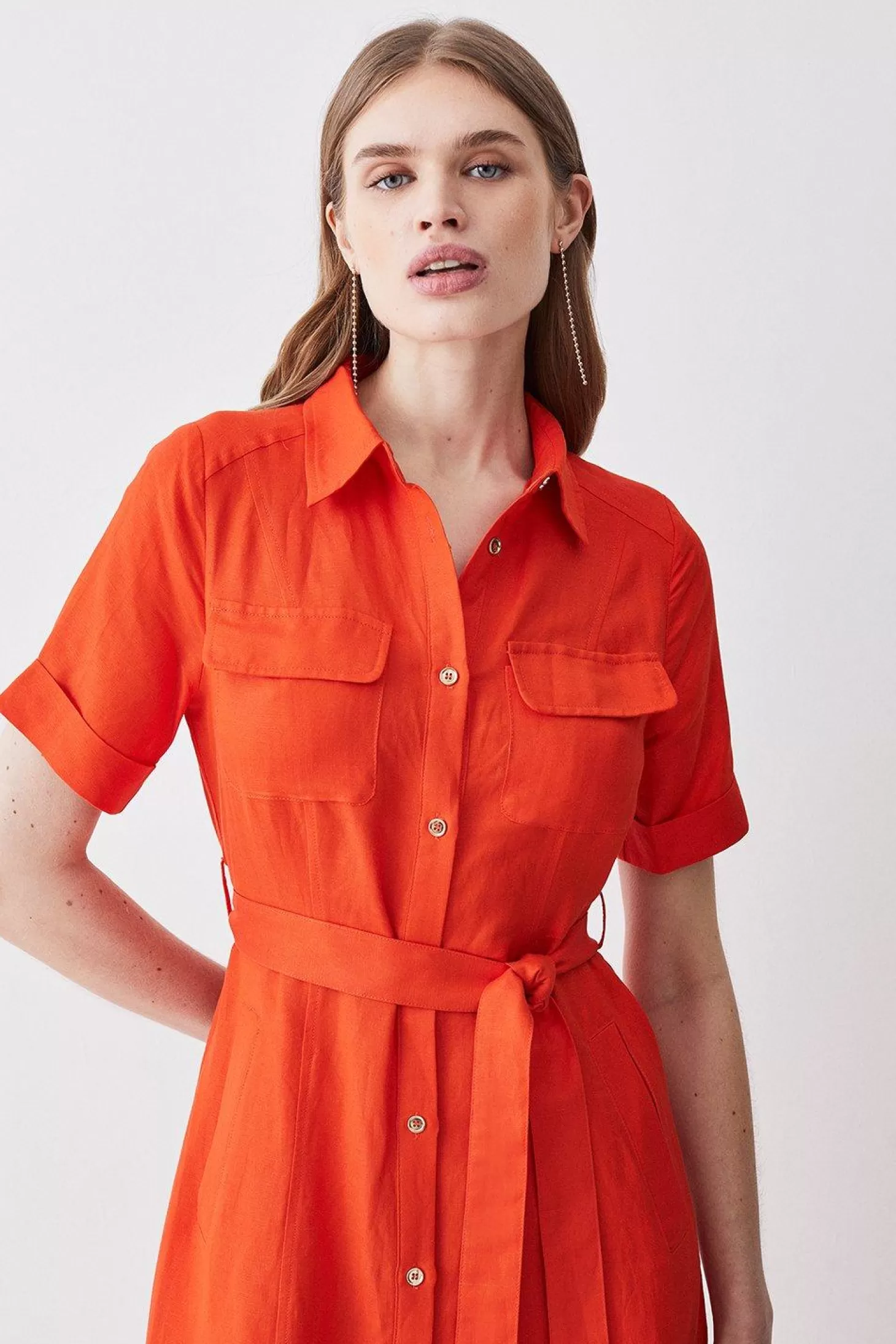 Karen Millen Linen Viscose Woven Midi Shirt Dress