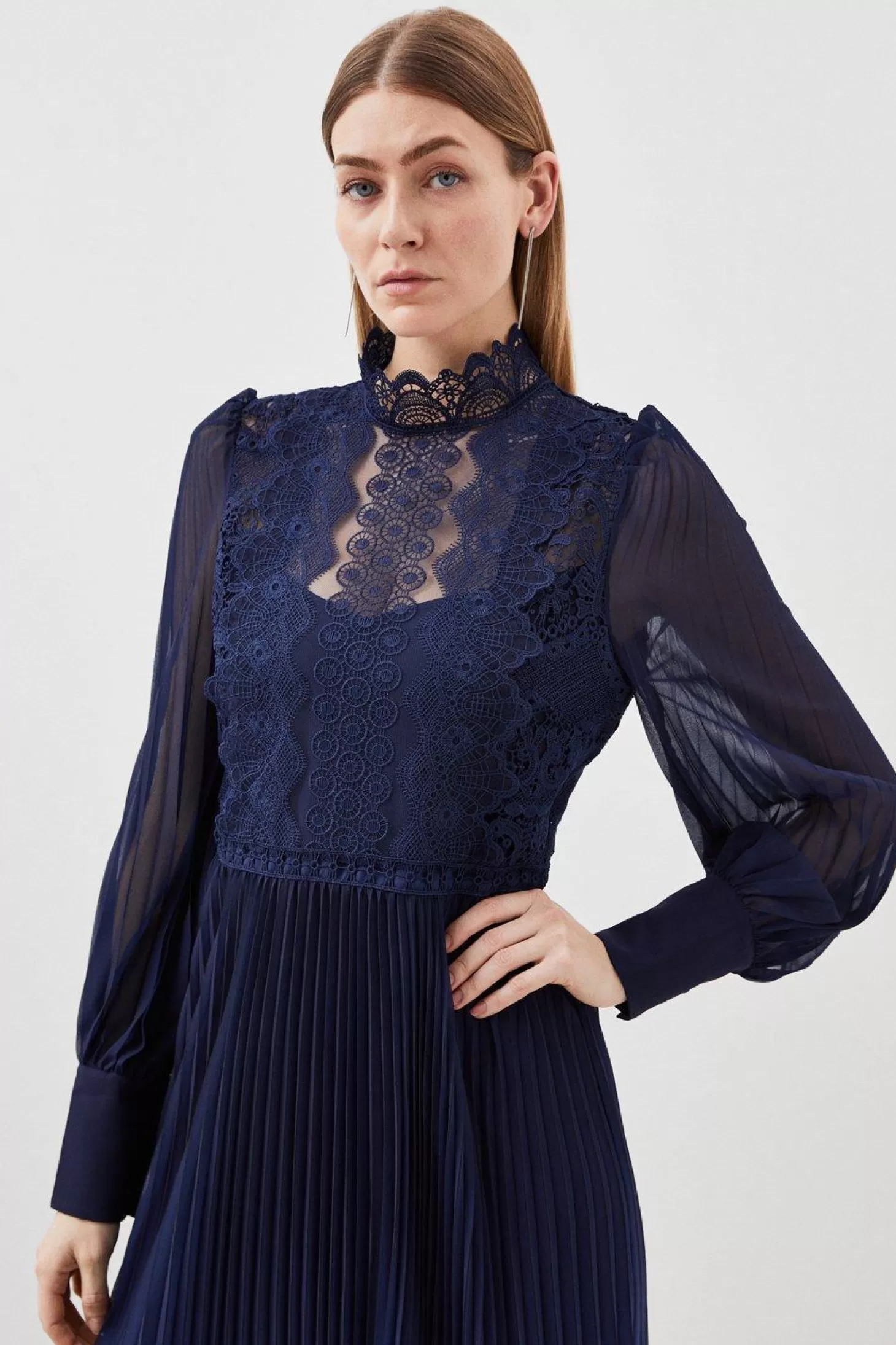 Karen Millen Long Sleeve Ombre Guipure Lace Maxi Dress