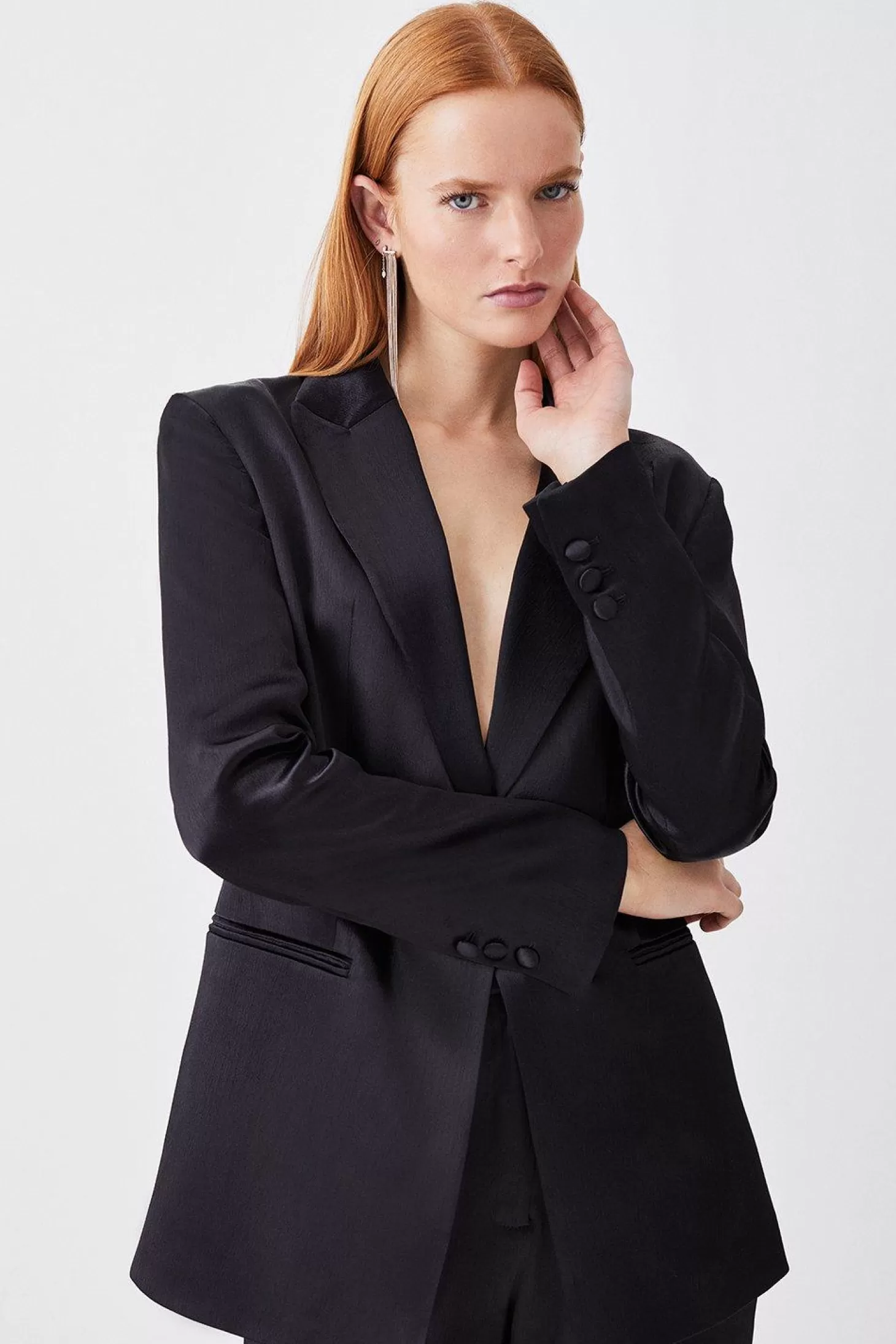 Karen Millen Luxe Satin Single Breasted Blazer