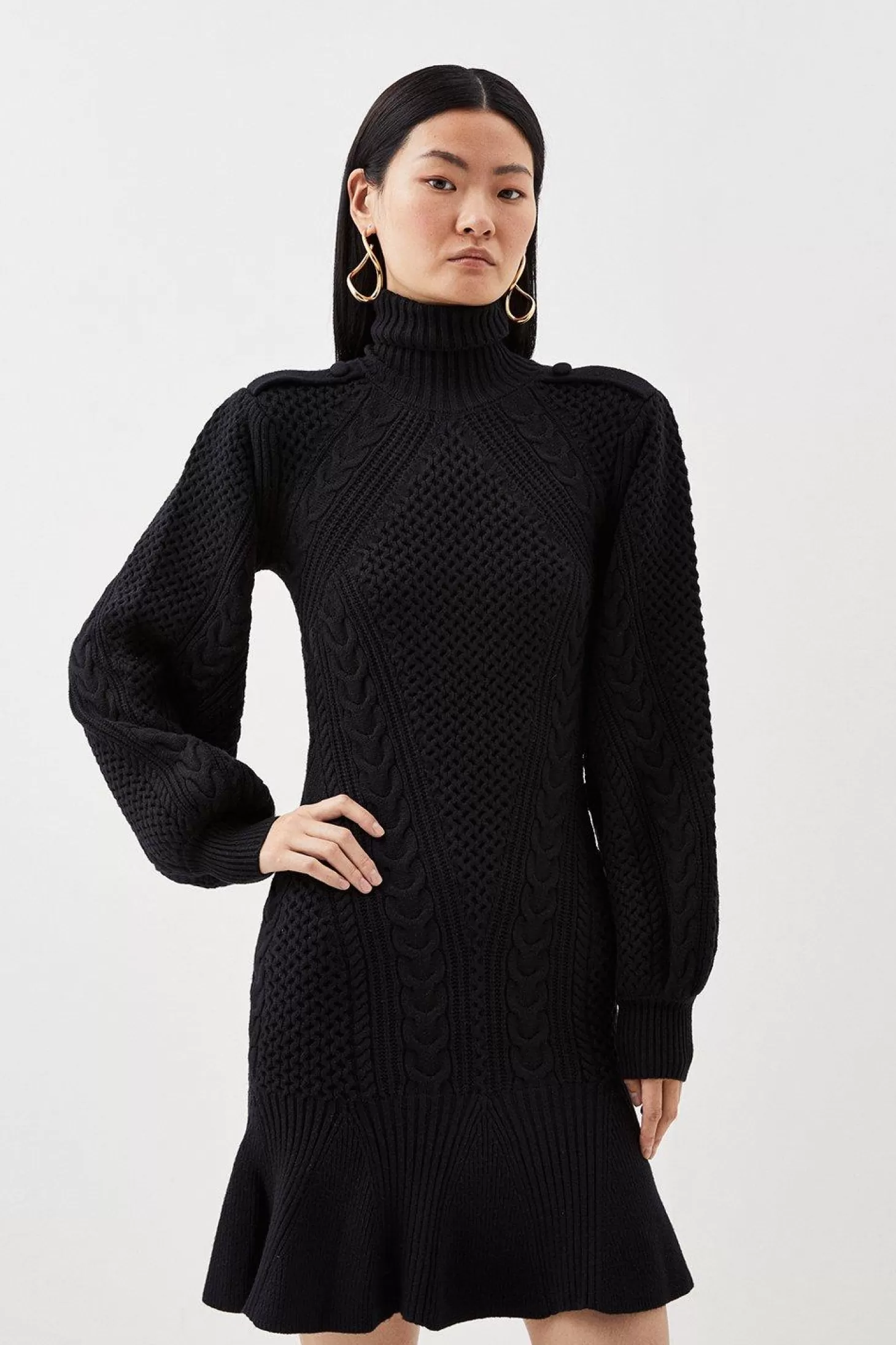 Karen Millen Lydia Millen Cable Knit Turtleneck Mini Dress