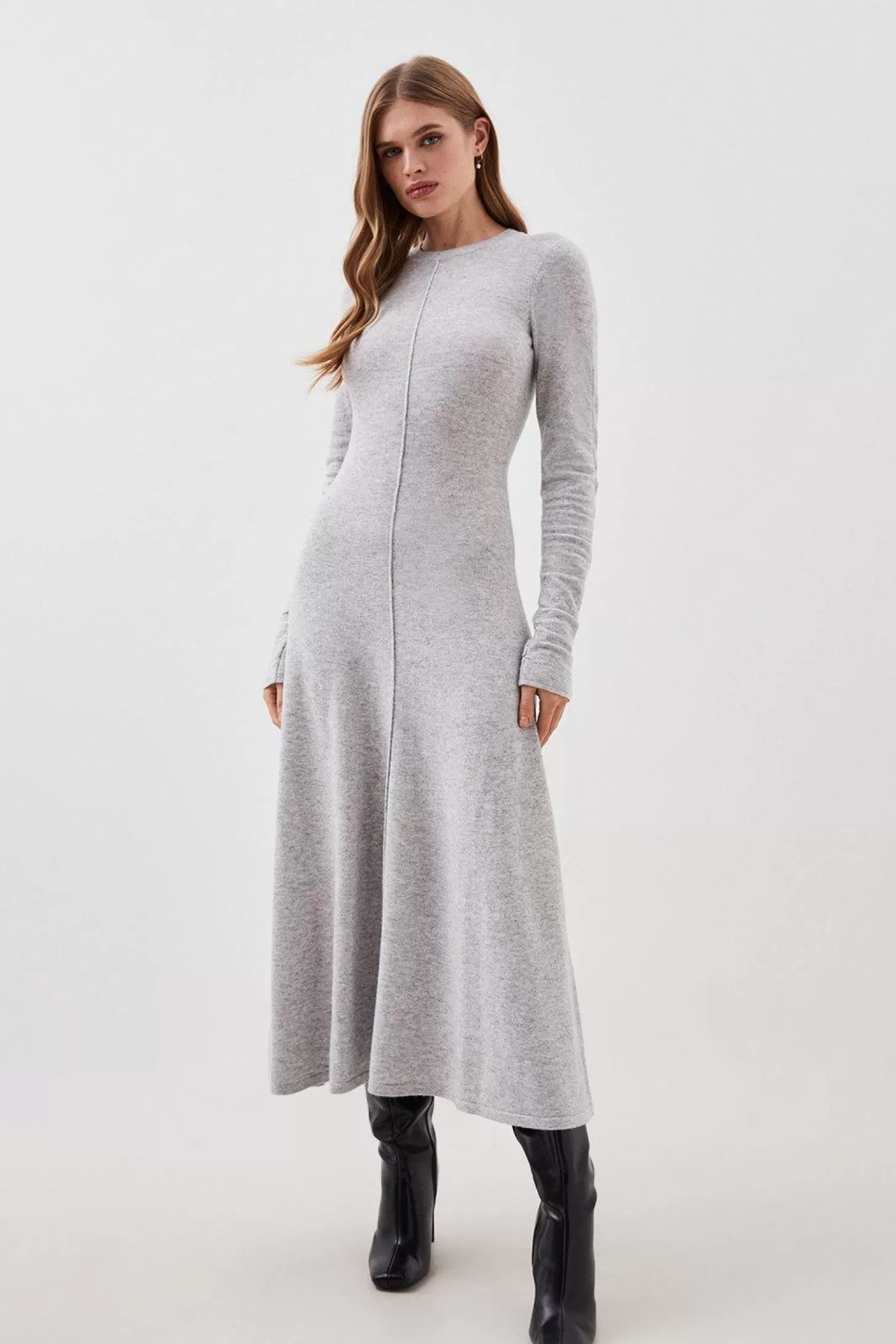 Karen Millen Lydia Millen Cashmere Wool Ruched Sleeve Knit Midi Dress