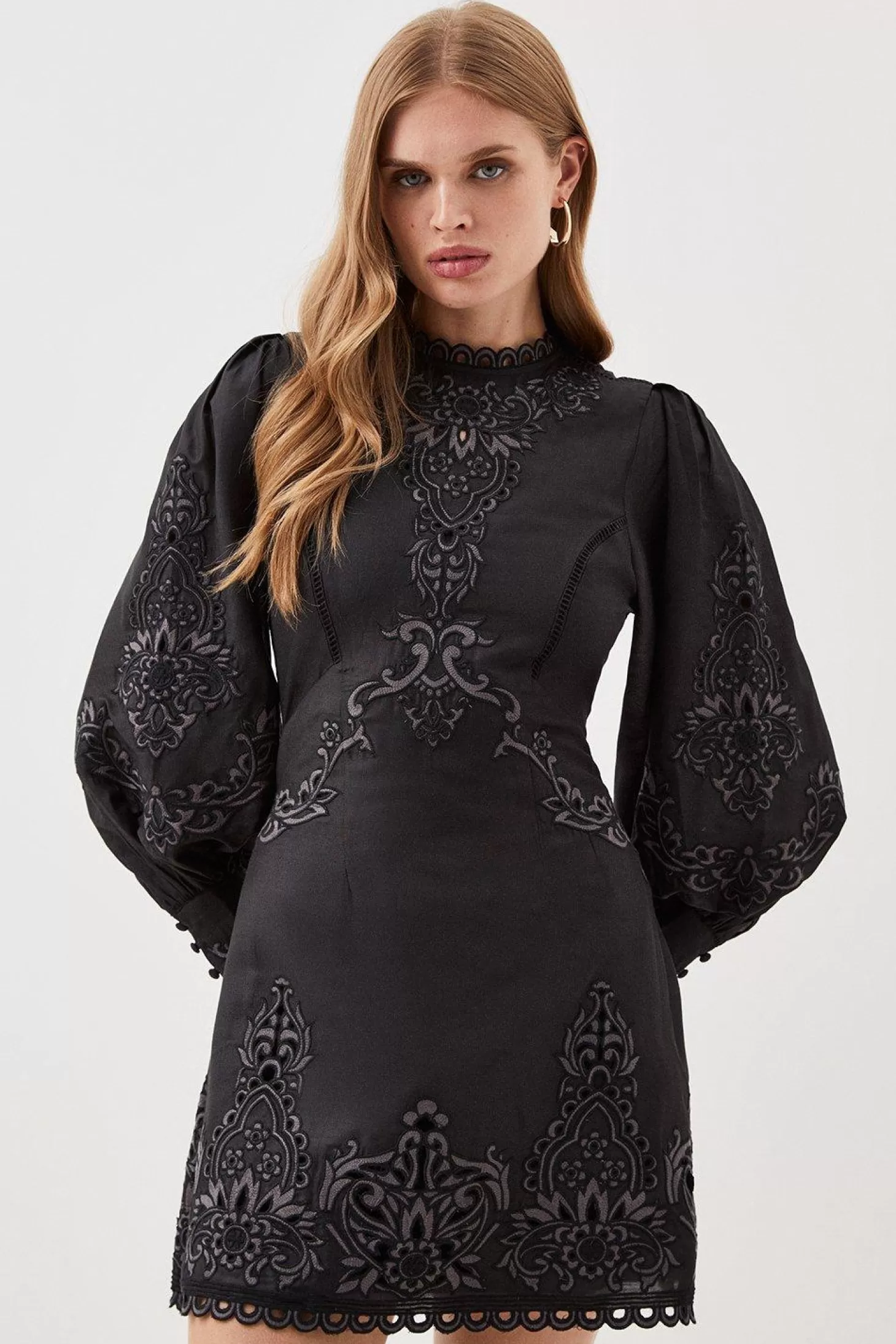 Karen Millen Lydia Millen Cotton Cutwork Embroidered Woven Mini Dress