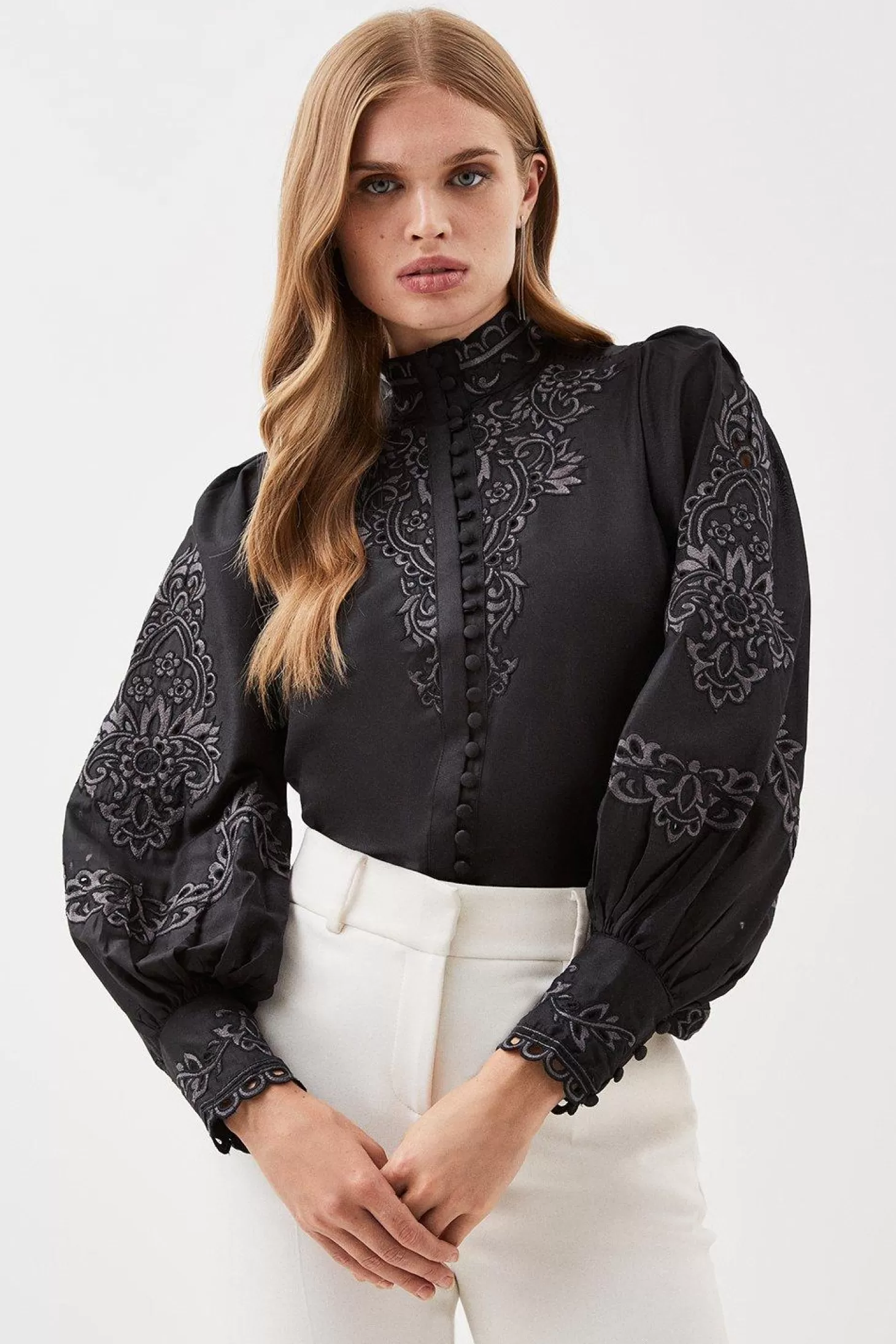 Karen Millen Lydia Millen Cotton Embroidered Woven Blouse