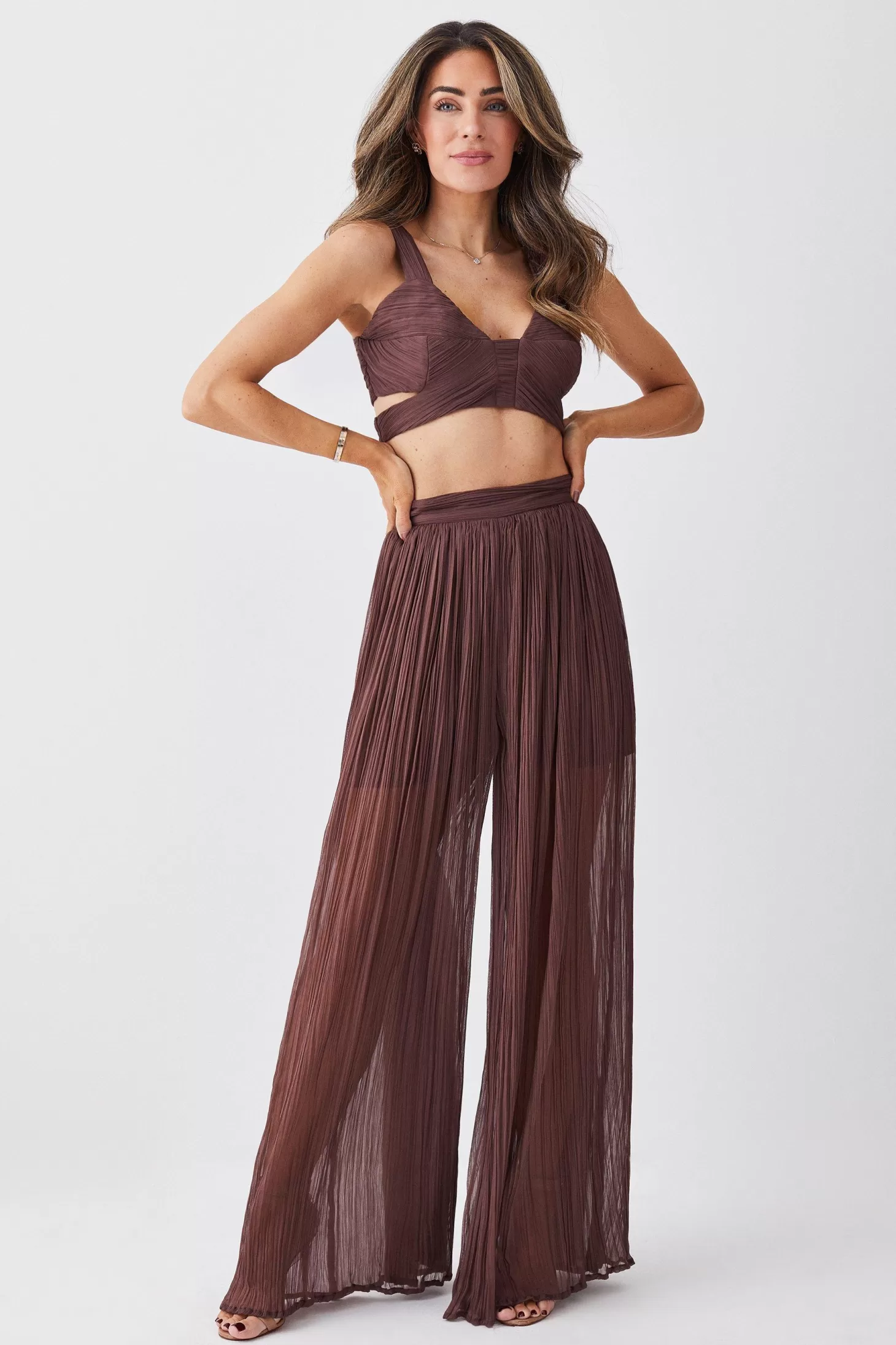 Karen Millen Lydia Millen Crinkle Satin Chiffon Woven Wide Leg Pants