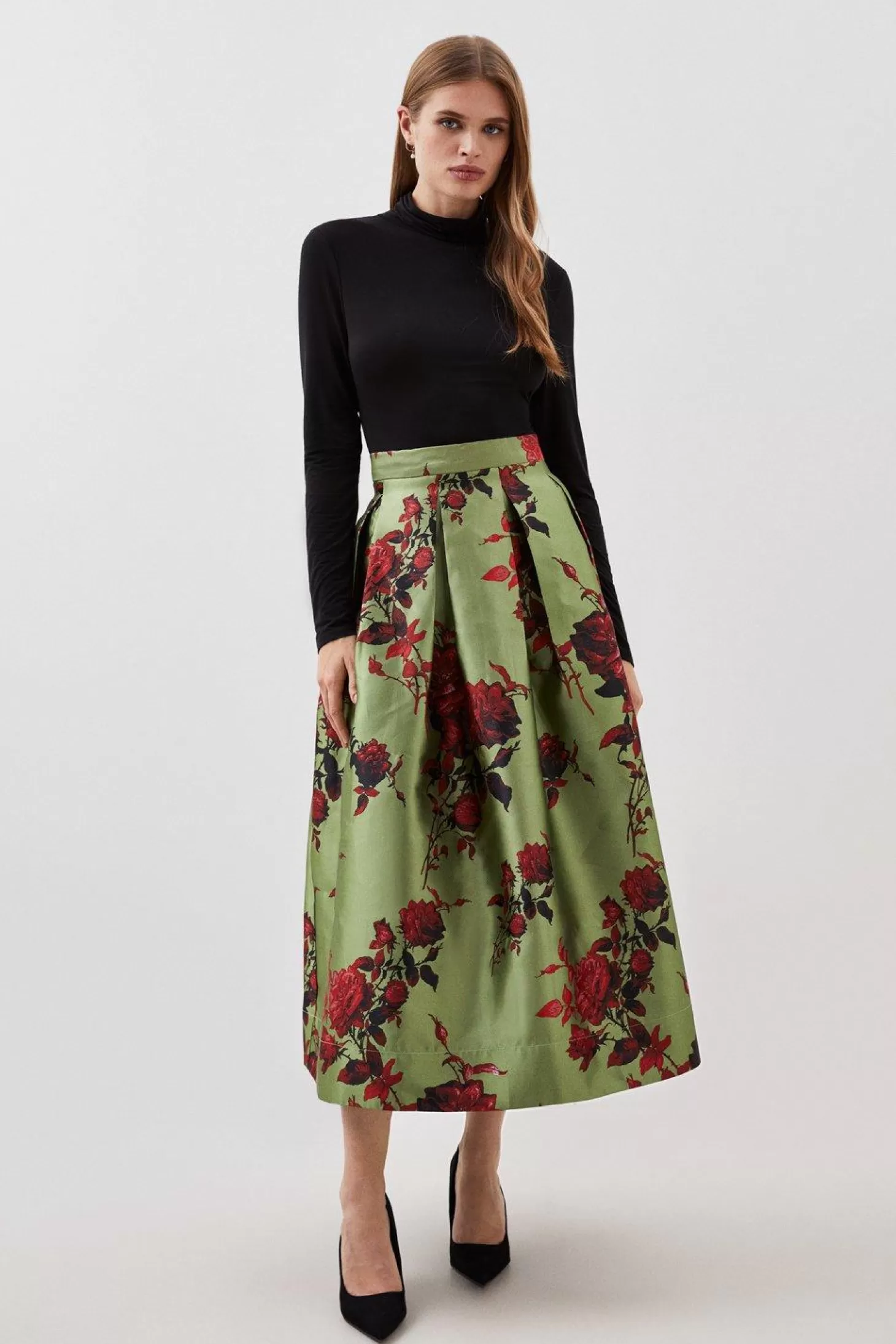 Karen Millen Lydia Millen Floral Jacquard Prom Woven Midi Skirt