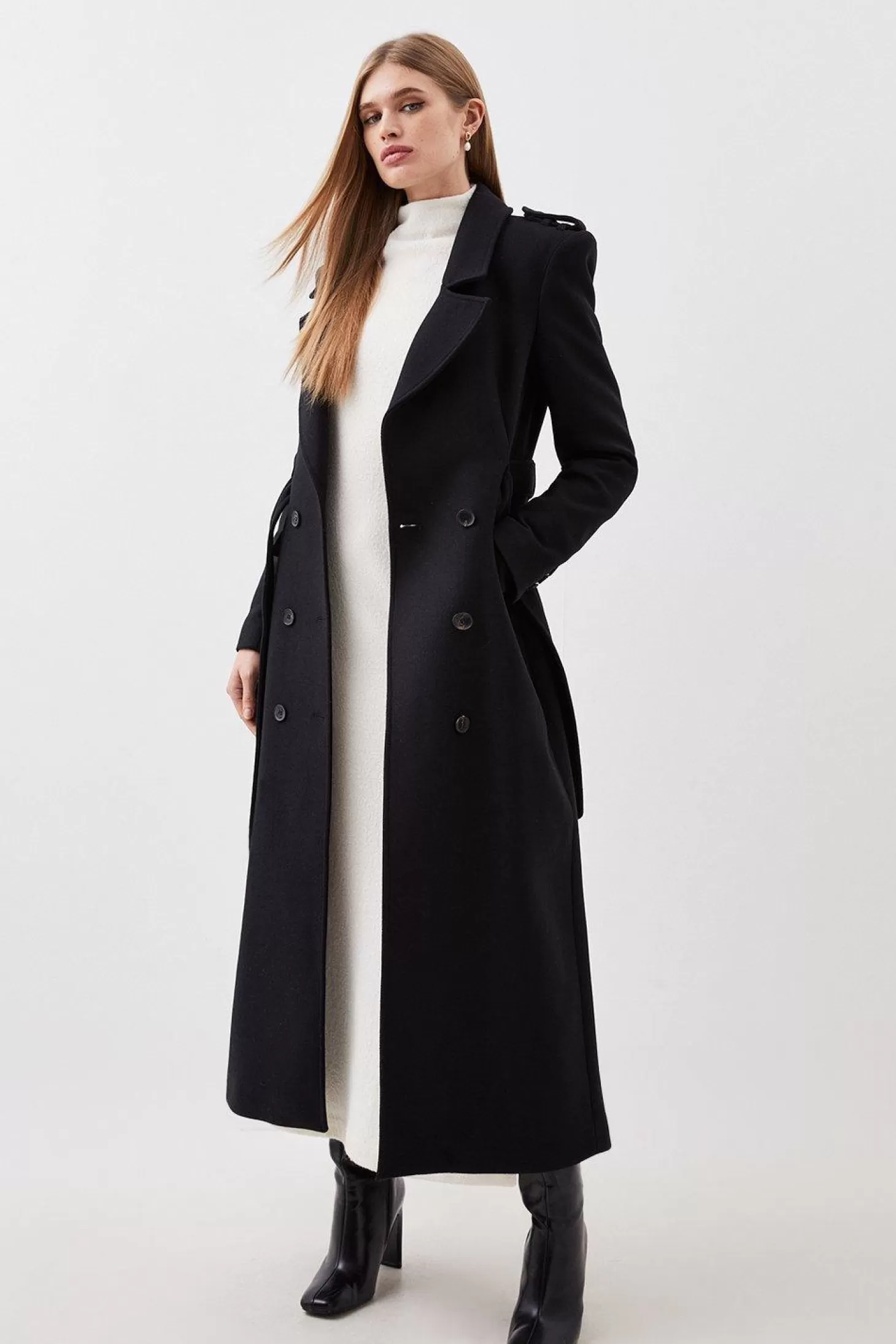 Karen Millen Lydia Millen Italian Wool Blend Belted Double Breasted Coat