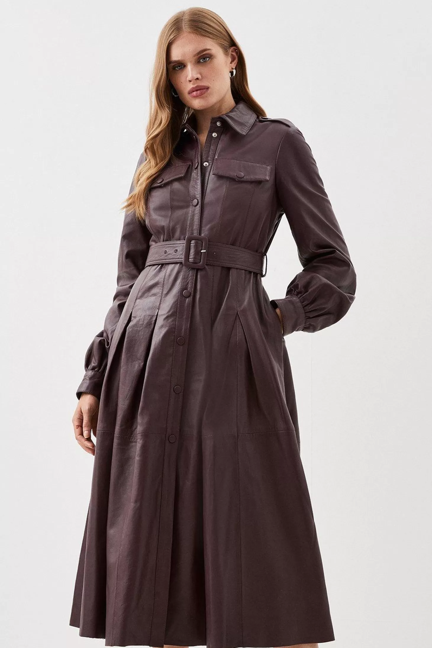 Karen Millen Lydia Millen Leather Belted Shirt Dress