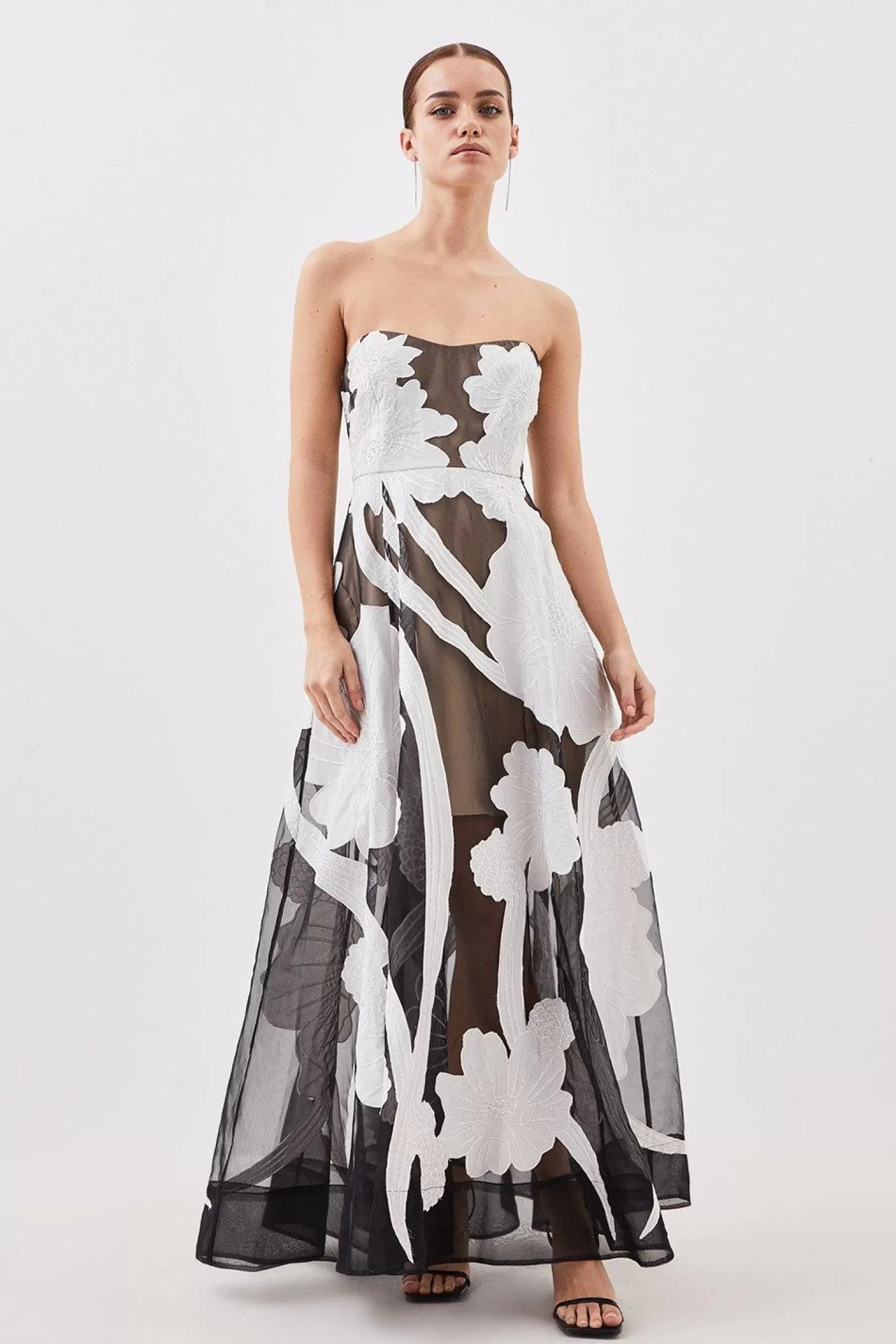 Karen Millen Lydia Millen Petite Applique Organdie Bandeau Woven Maxi Dress