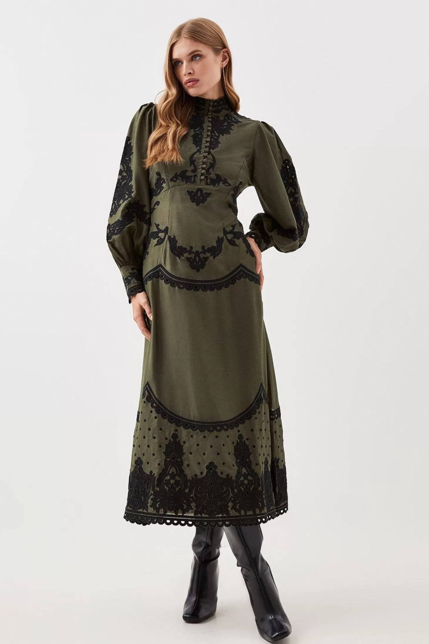 Karen Millen Lydia Millen Petite Cotton Cutwork Embroidered Woven Maxi Dress