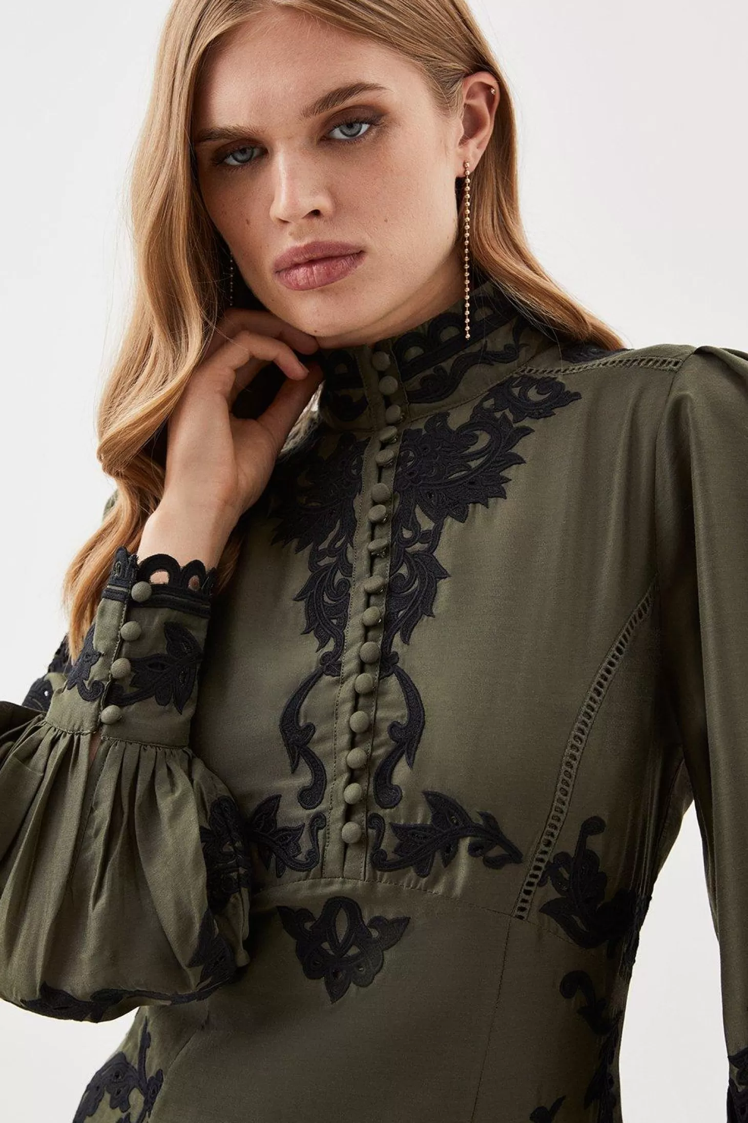 Karen Millen Lydia Millen Petite Cotton Cutwork Embroidered Woven Maxi Dress