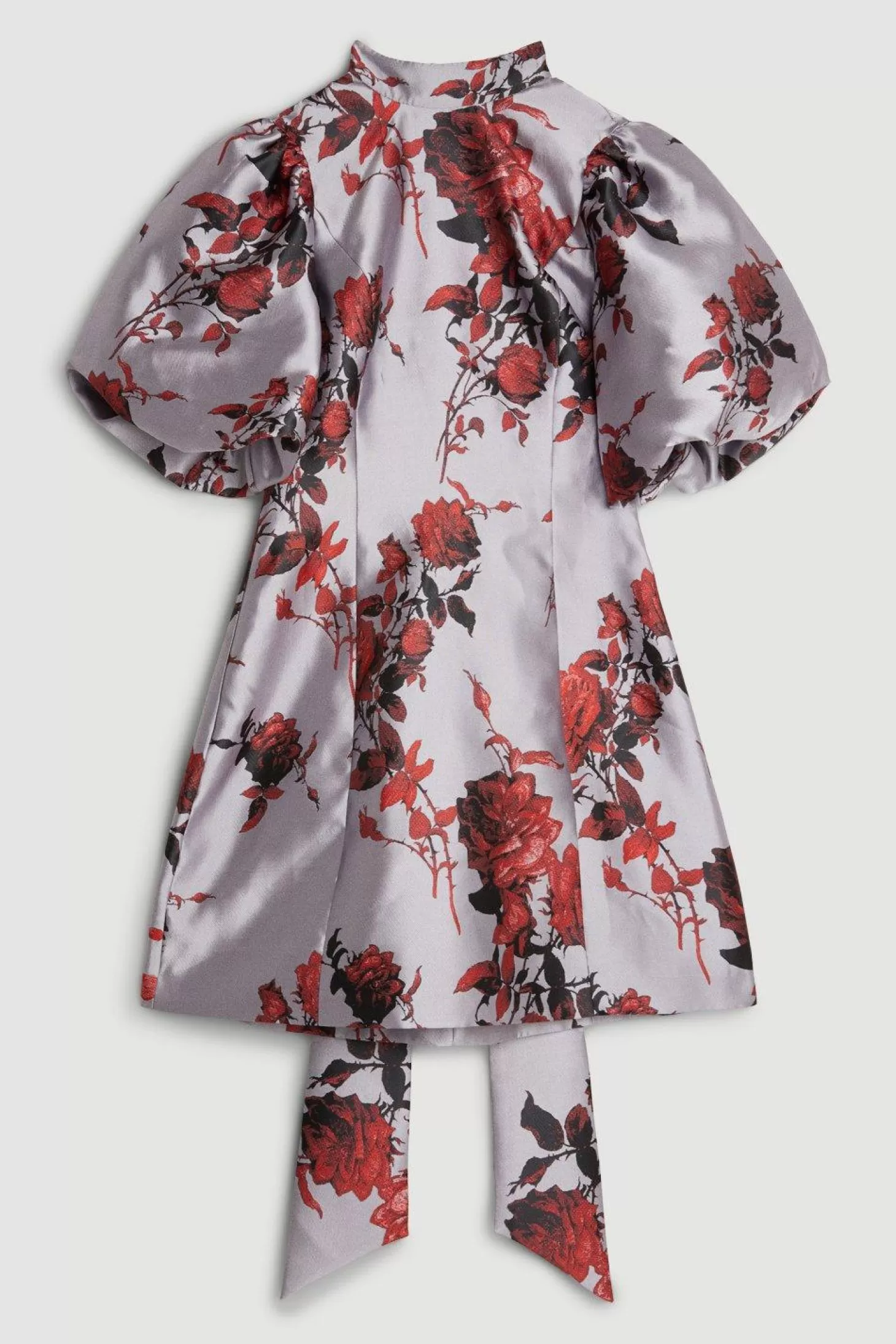 Karen Millen Lydia Millen Petite Jacquard Panelled Puff Sleeve Woven Mini Dress
