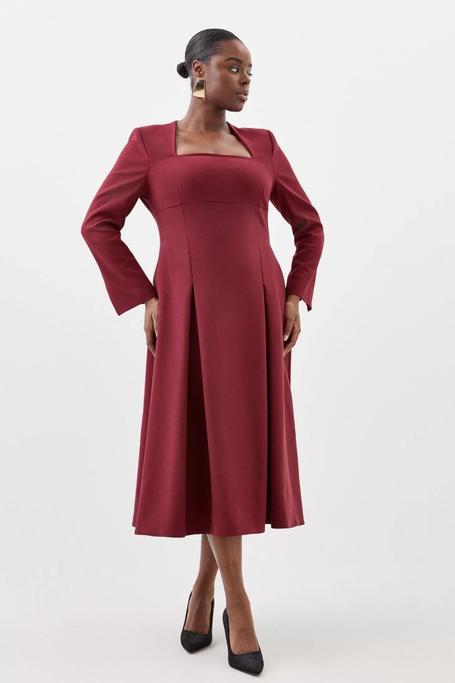 Karen Millen Lydia Millen Plus Size Clean Tailored Sweetheart Neckline Midi Dress