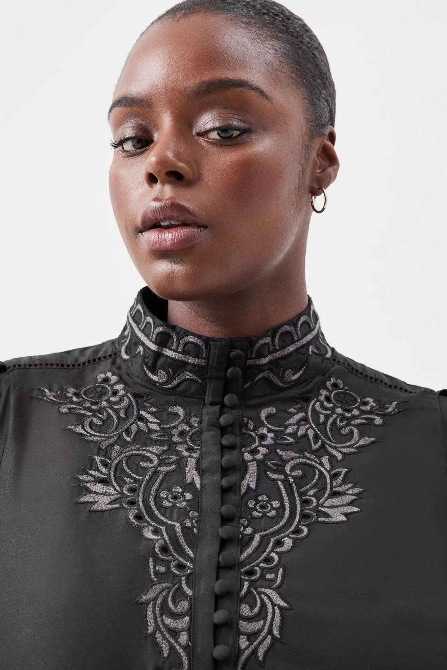 Karen Millen Lydia Millen Plus Size Cotton Embroidered Woven Blouse