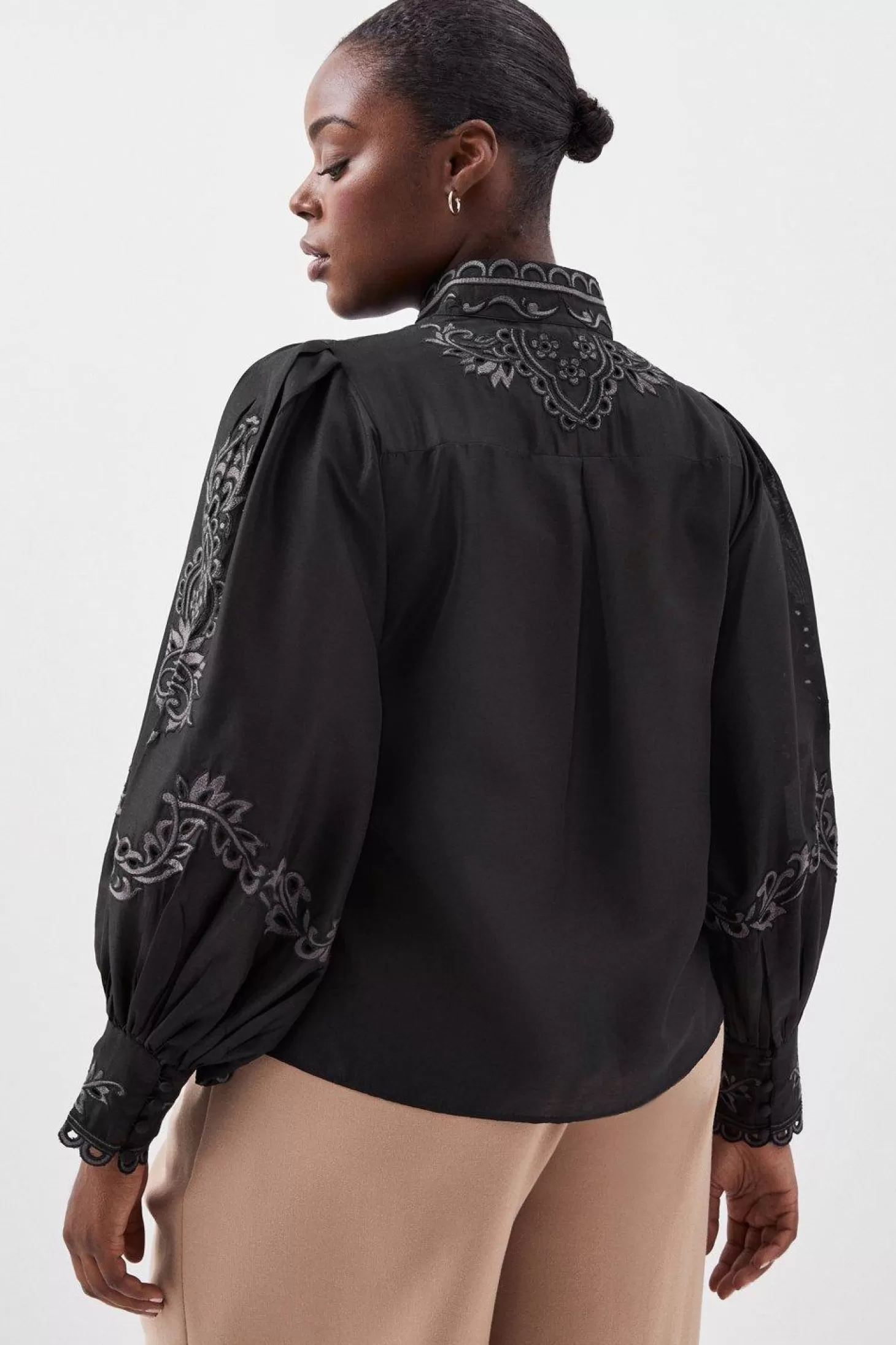 Karen Millen Lydia Millen Plus Size Cotton Embroidered Woven Blouse