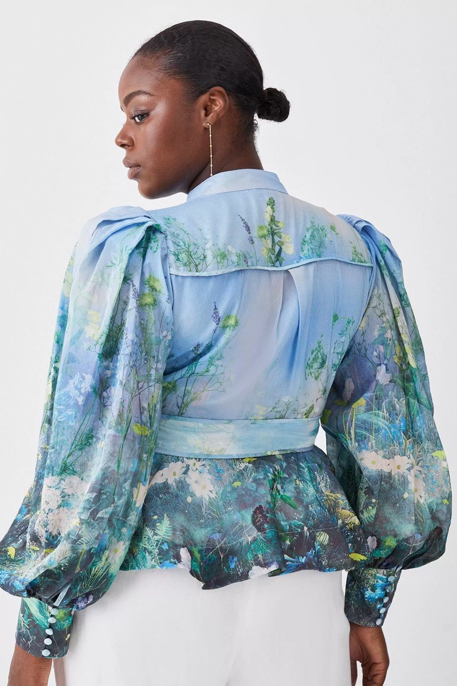 Karen Millen Lydia Millen Plus Size Silk Cotton Scenic Floral Wrap Blouse