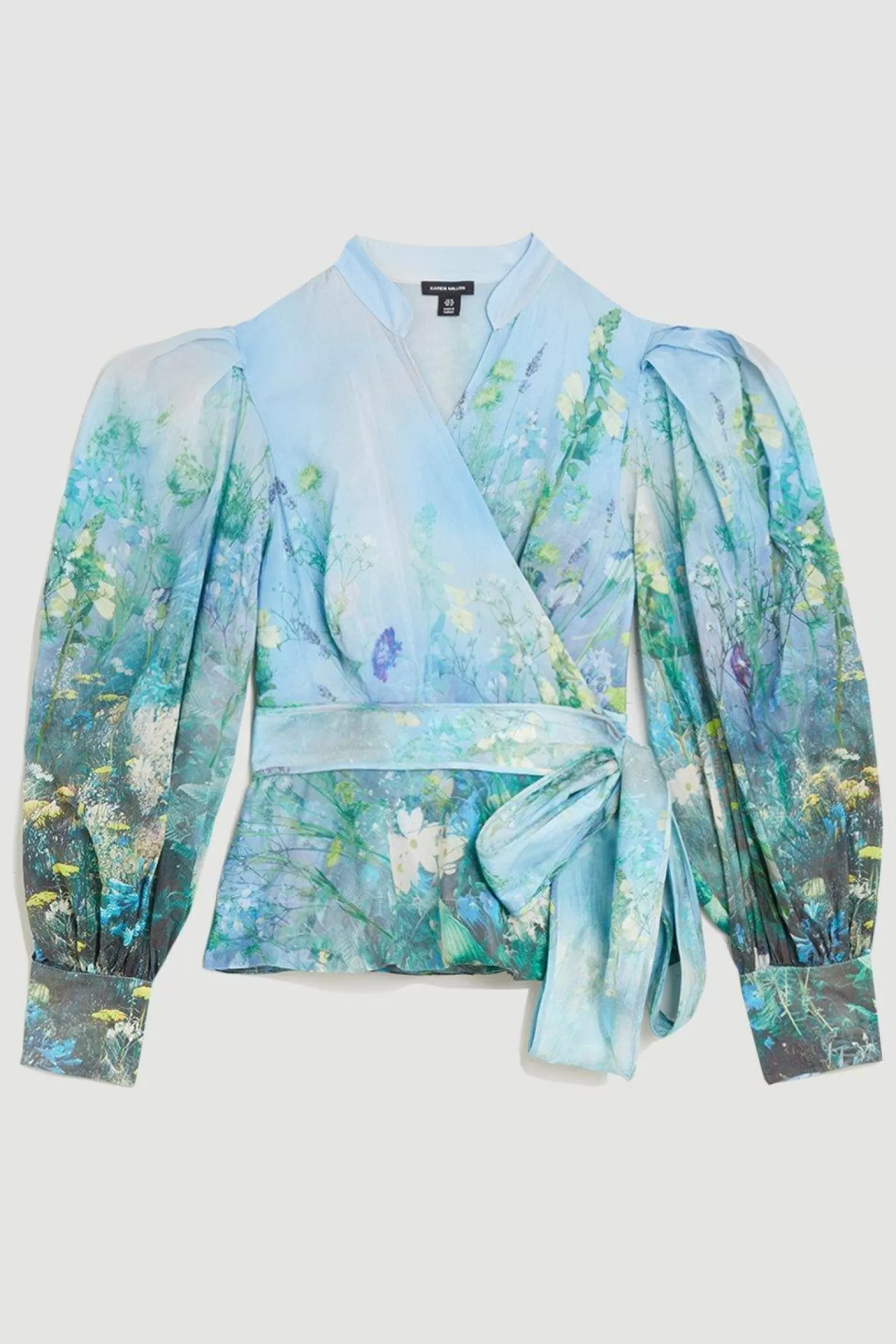 Karen Millen Lydia Millen Plus Size Silk Cotton Scenic Floral Wrap Blouse