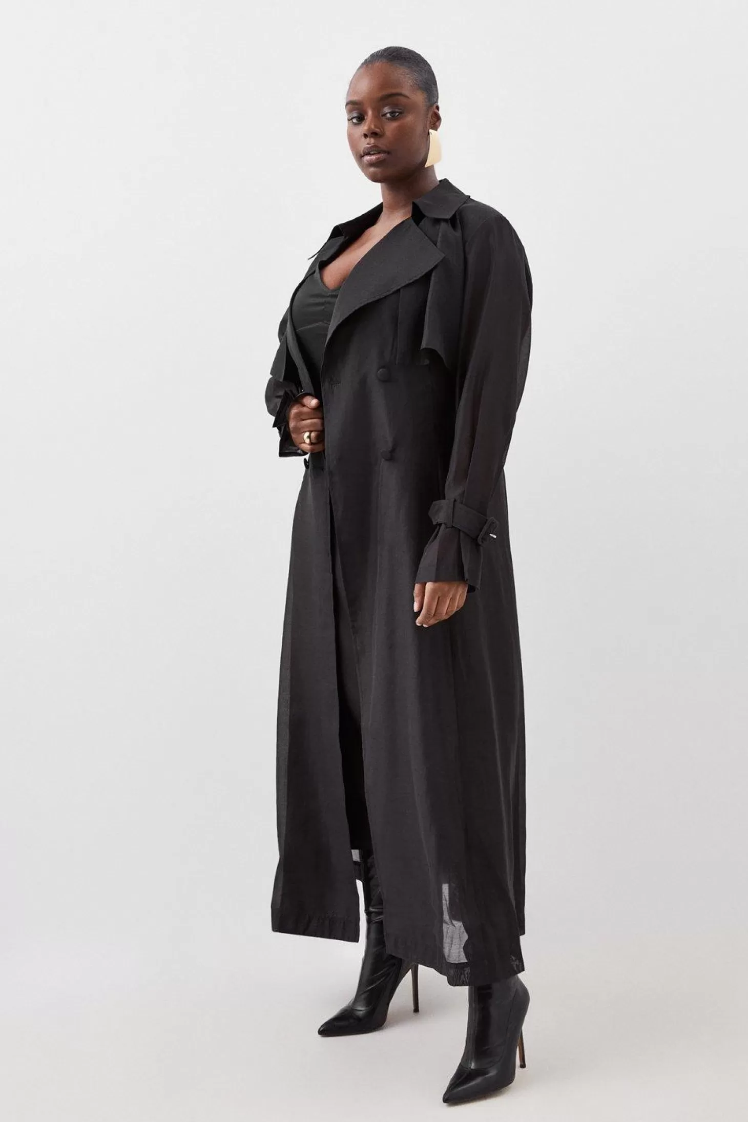 Karen Millen Lydia Millen Plus Tailored Sheer Panelled Full Skirted Trench Coat