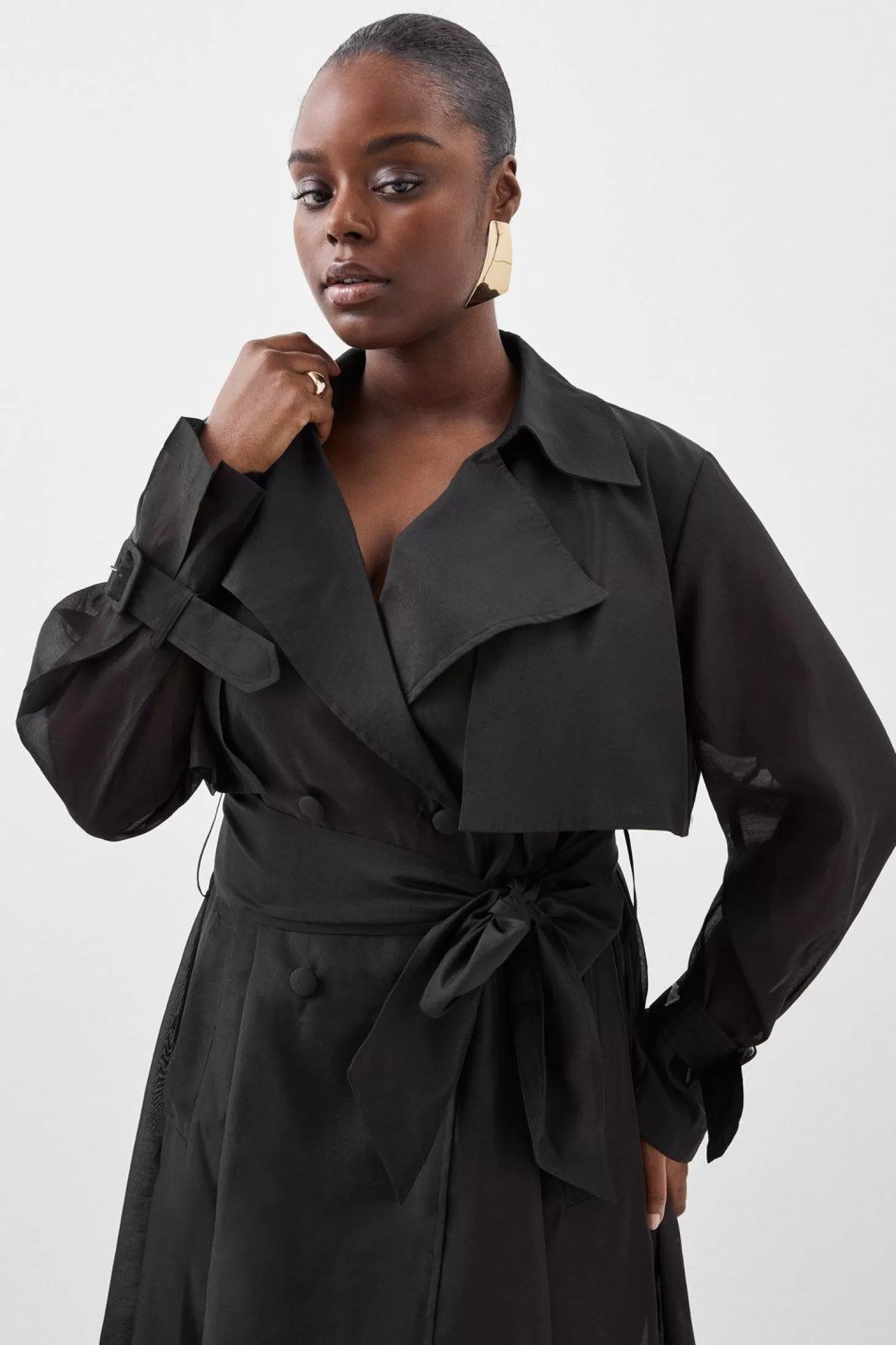 Karen Millen Lydia Millen Plus Tailored Sheer Panelled Full Skirted Trench Coat