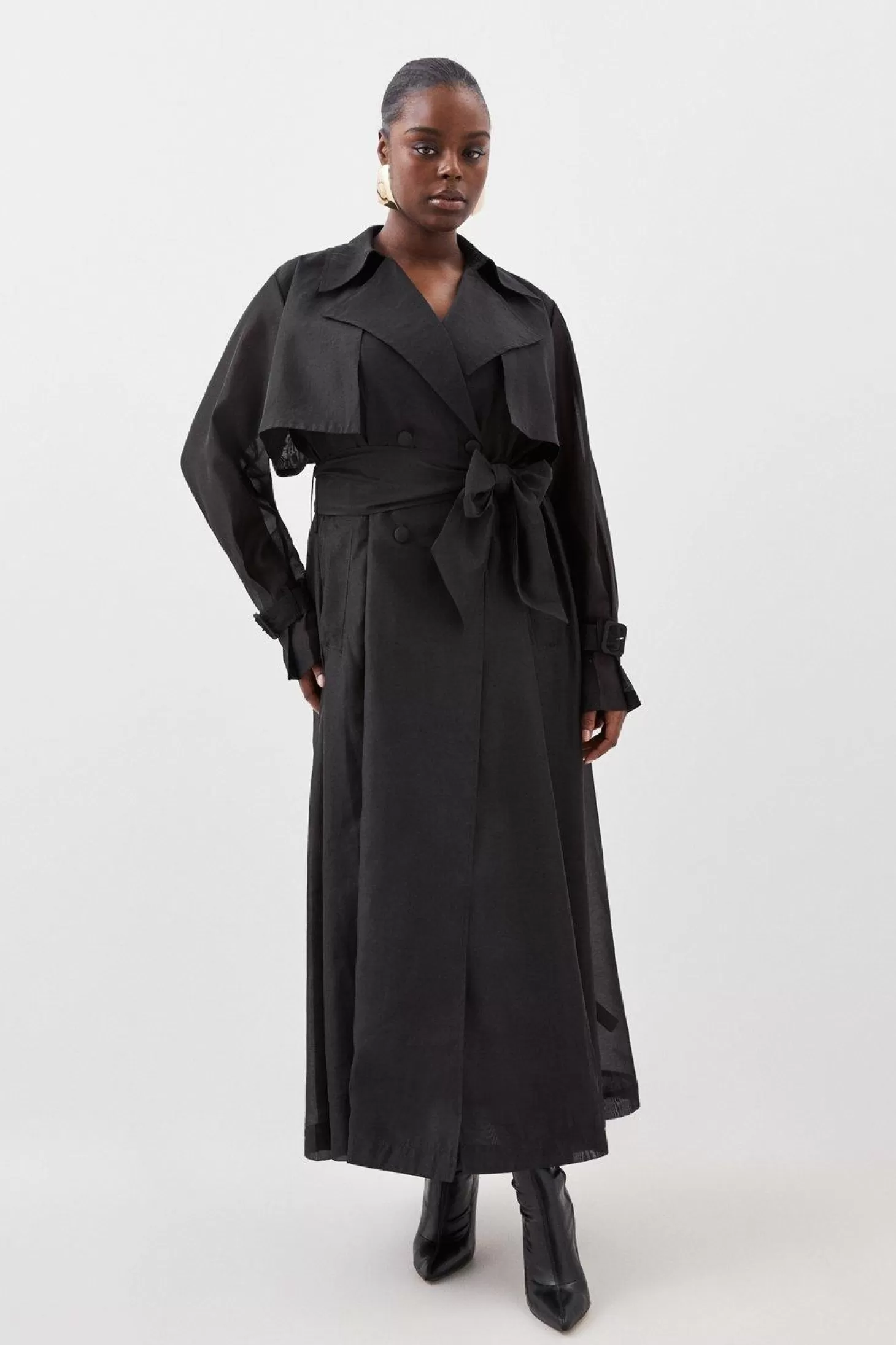 Karen Millen Lydia Millen Plus Tailored Sheer Panelled Full Skirted Trench Coat