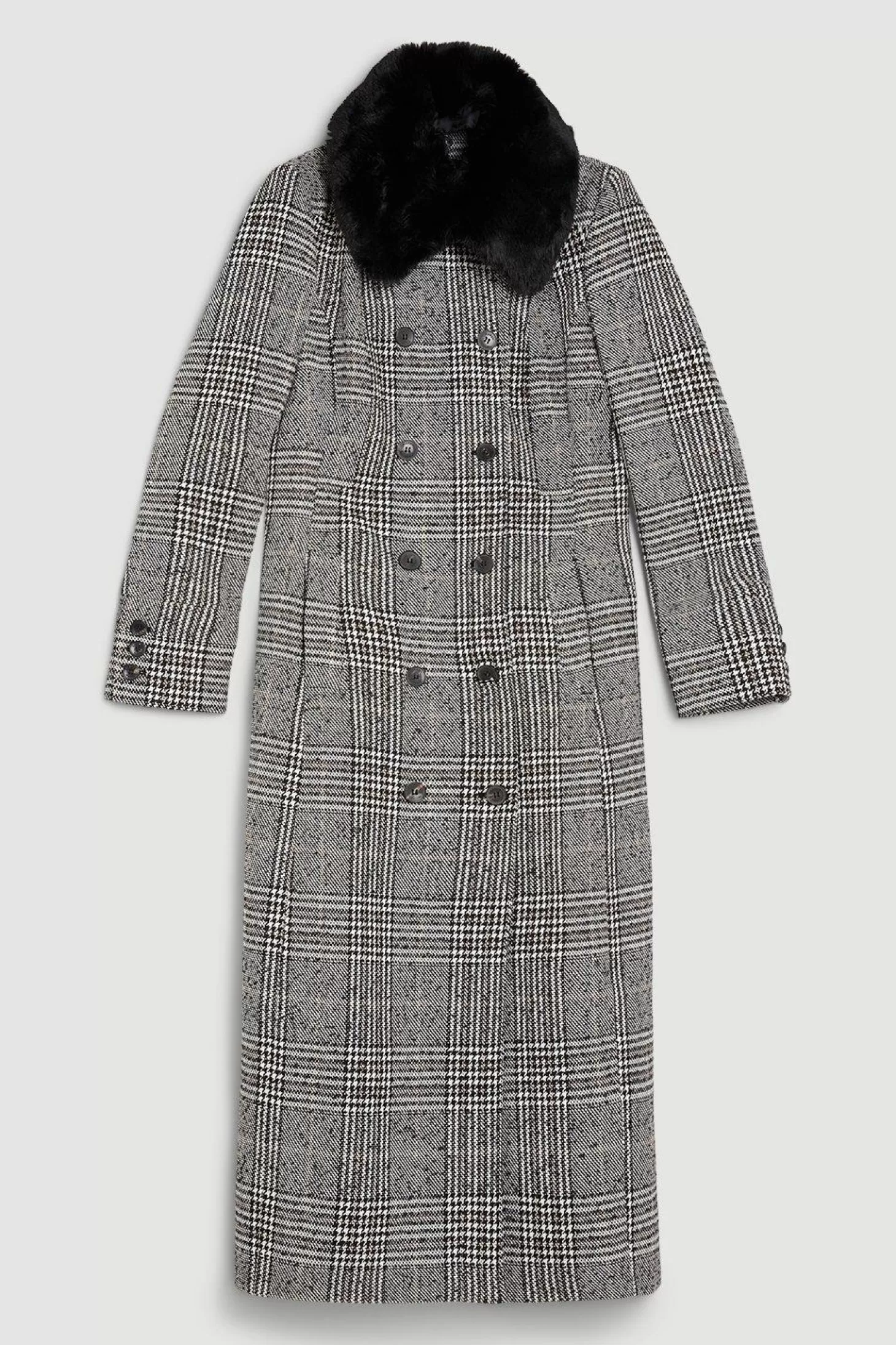 Karen Millen Lydia Millen Tailored Check Faux Fur Collar Maxi Coat