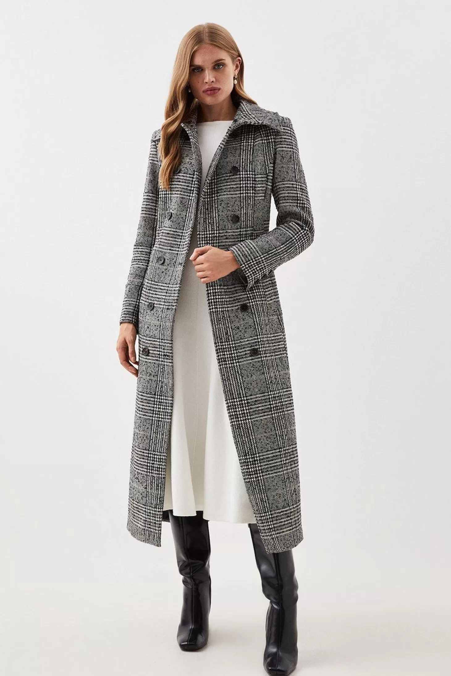Karen Millen Lydia Millen Tailored Check Faux Fur Collar Maxi Coat