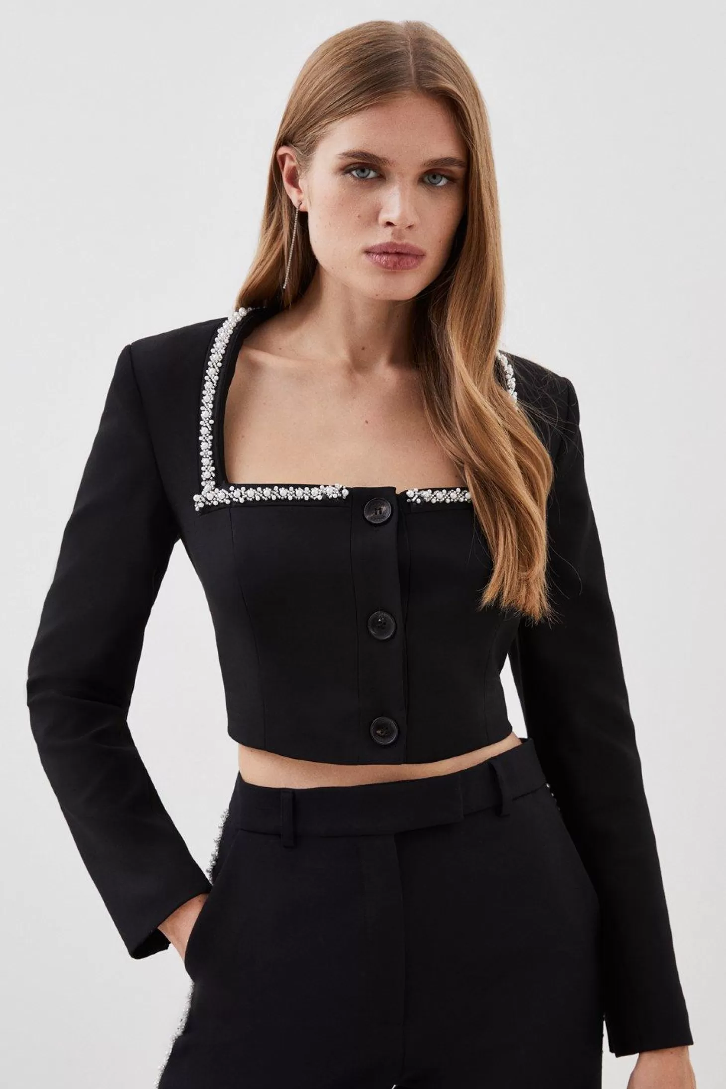 Karen Millen Lydia Millen Tailored Compact Stretch Embellished Jacket